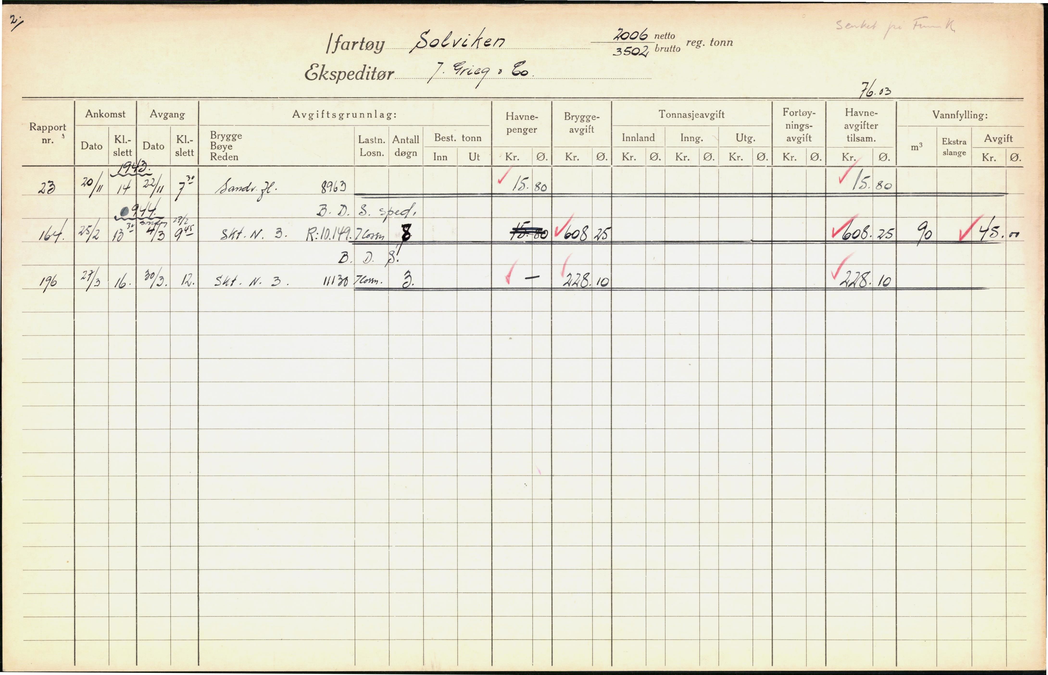 Bergen kommune. Havnekontor/havnefogd, BBA/A-0742/H/Ha/Hac/L0052: Skipsregister Solveig-Stavos, 1941-1975