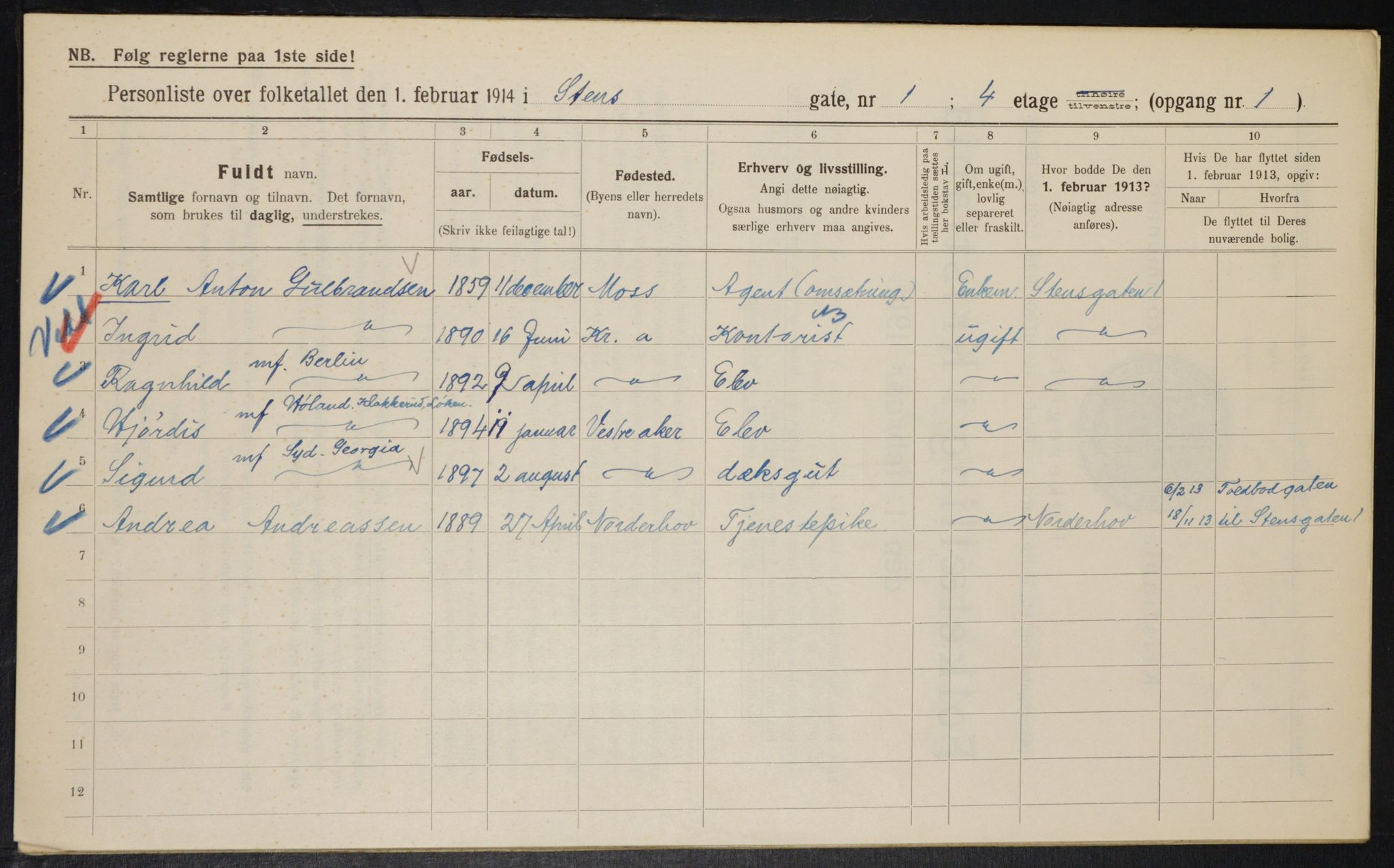 OBA, Kommunal folketelling 1.2.1914 for Kristiania, 1914, s. 101764