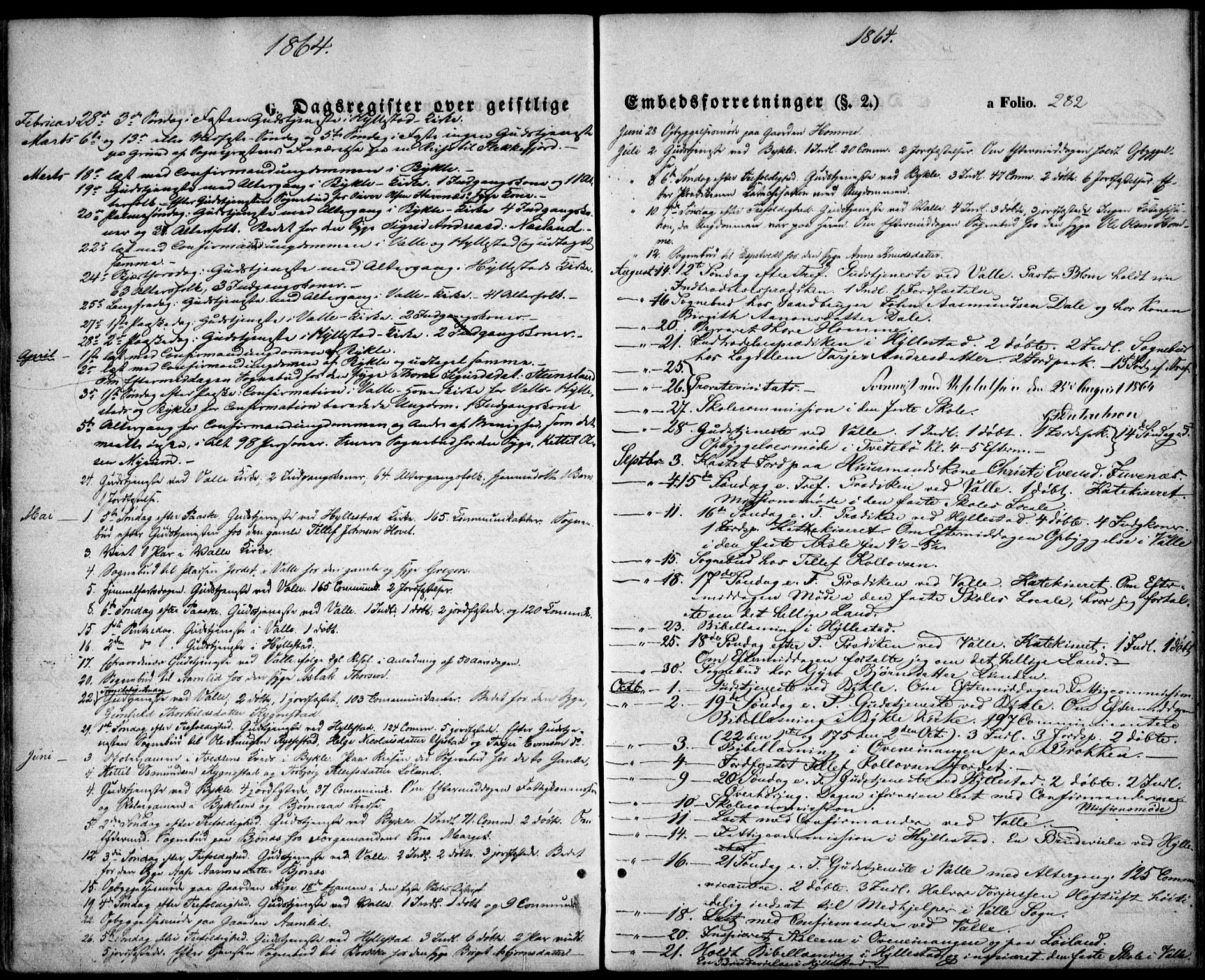 Valle sokneprestkontor, AV/SAK-1111-0044/F/Fa/Fac/L0007: Ministerialbok nr. A 7, 1854-1868, s. 282