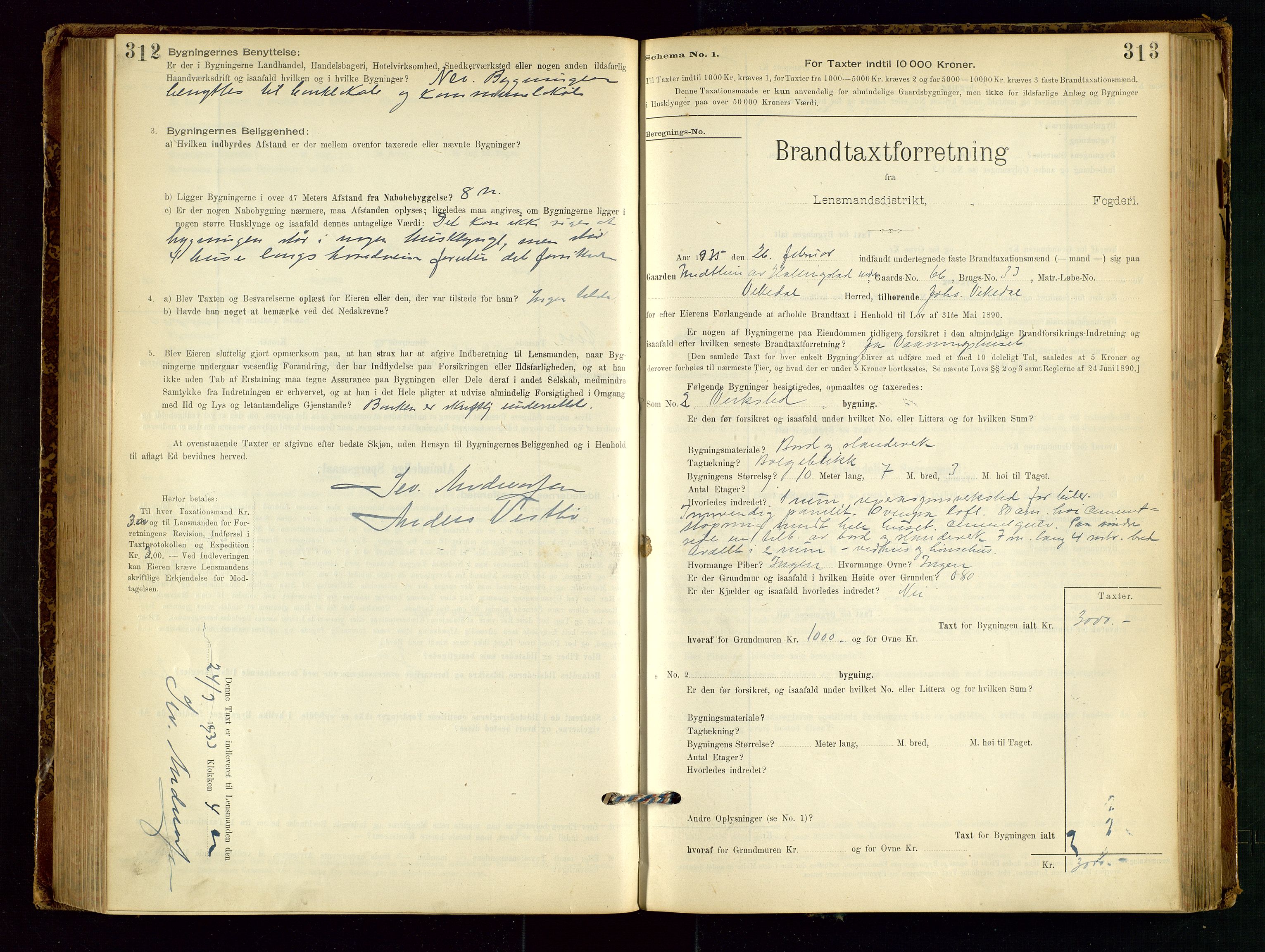 Vikedal lensmannskontor, SAST/A-100179/Gob/L0004: Branntakstprotokoll, 1894-1952, s. 312-313