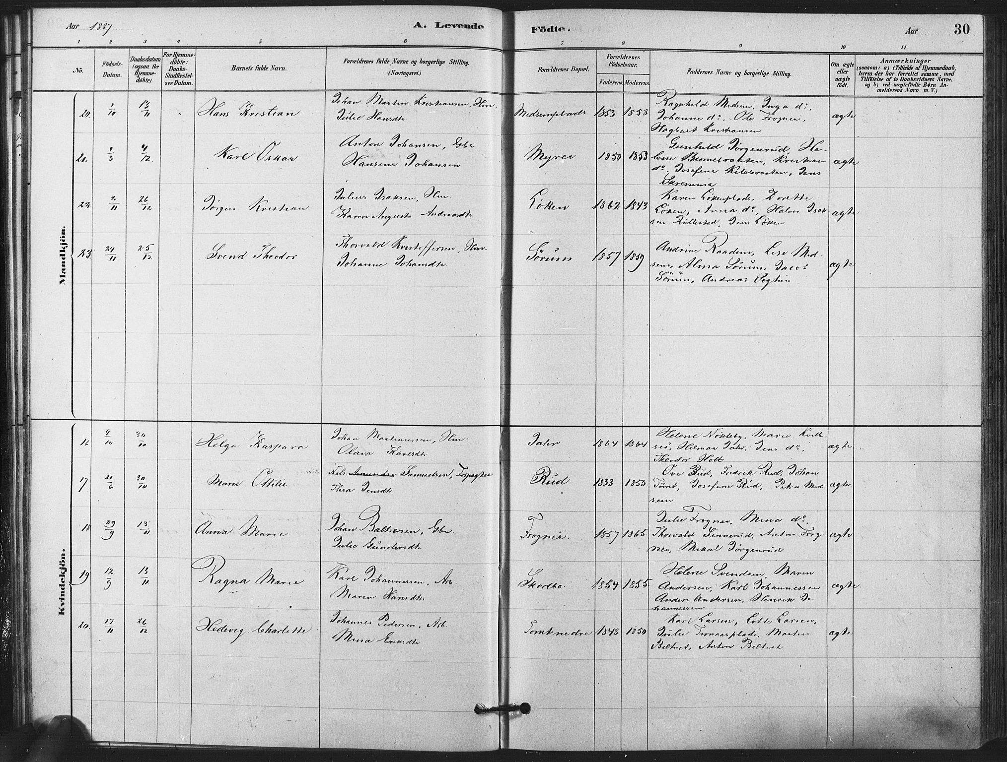 Kråkstad prestekontor Kirkebøker, SAO/A-10125a/F/Fa/L0009: Ministerialbok nr. I 9, 1880-1892, s. 30