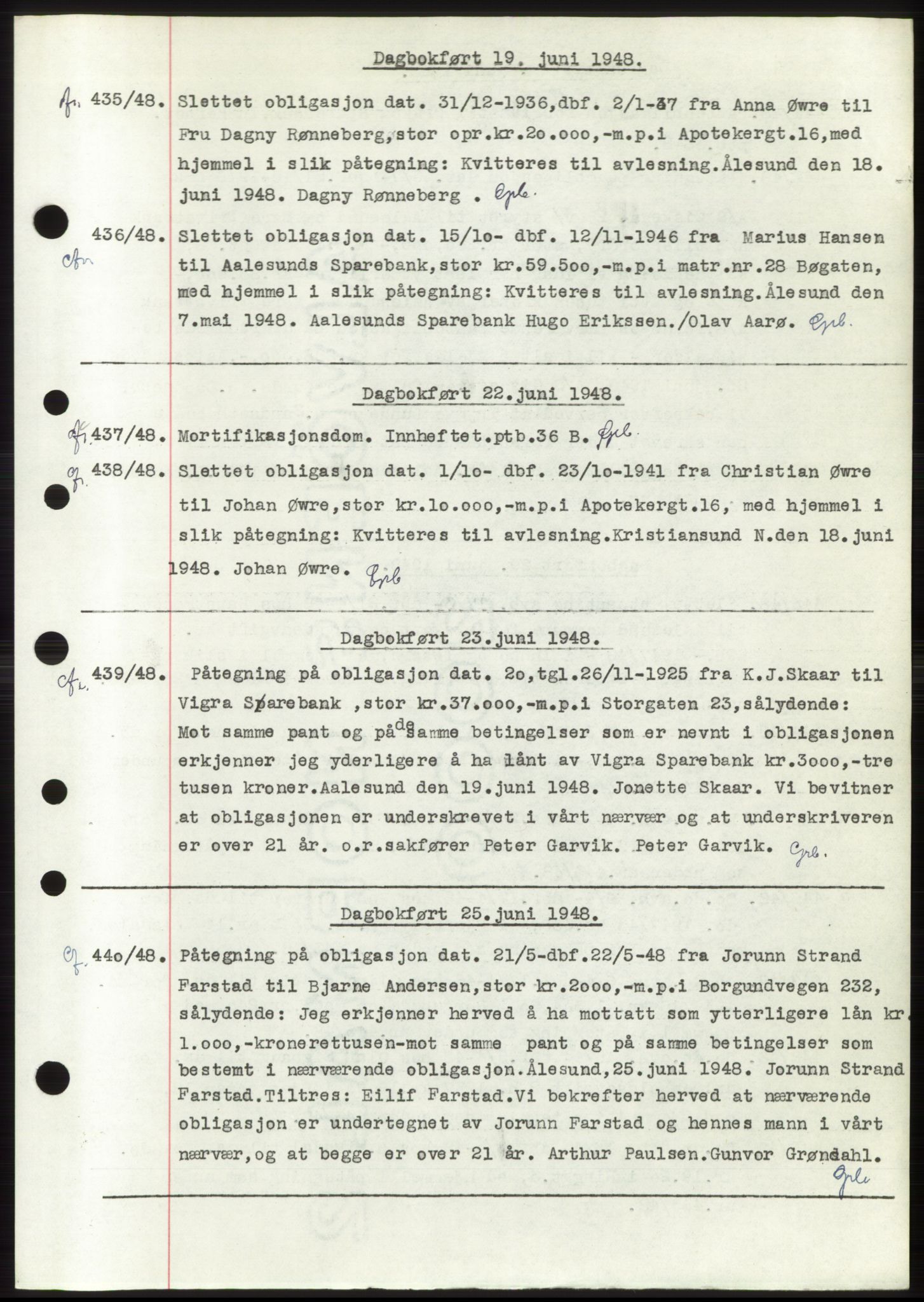 Ålesund byfogd, AV/SAT-A-4384: Pantebok nr. C34-35, 1946-1950, Dagboknr: 435/1948