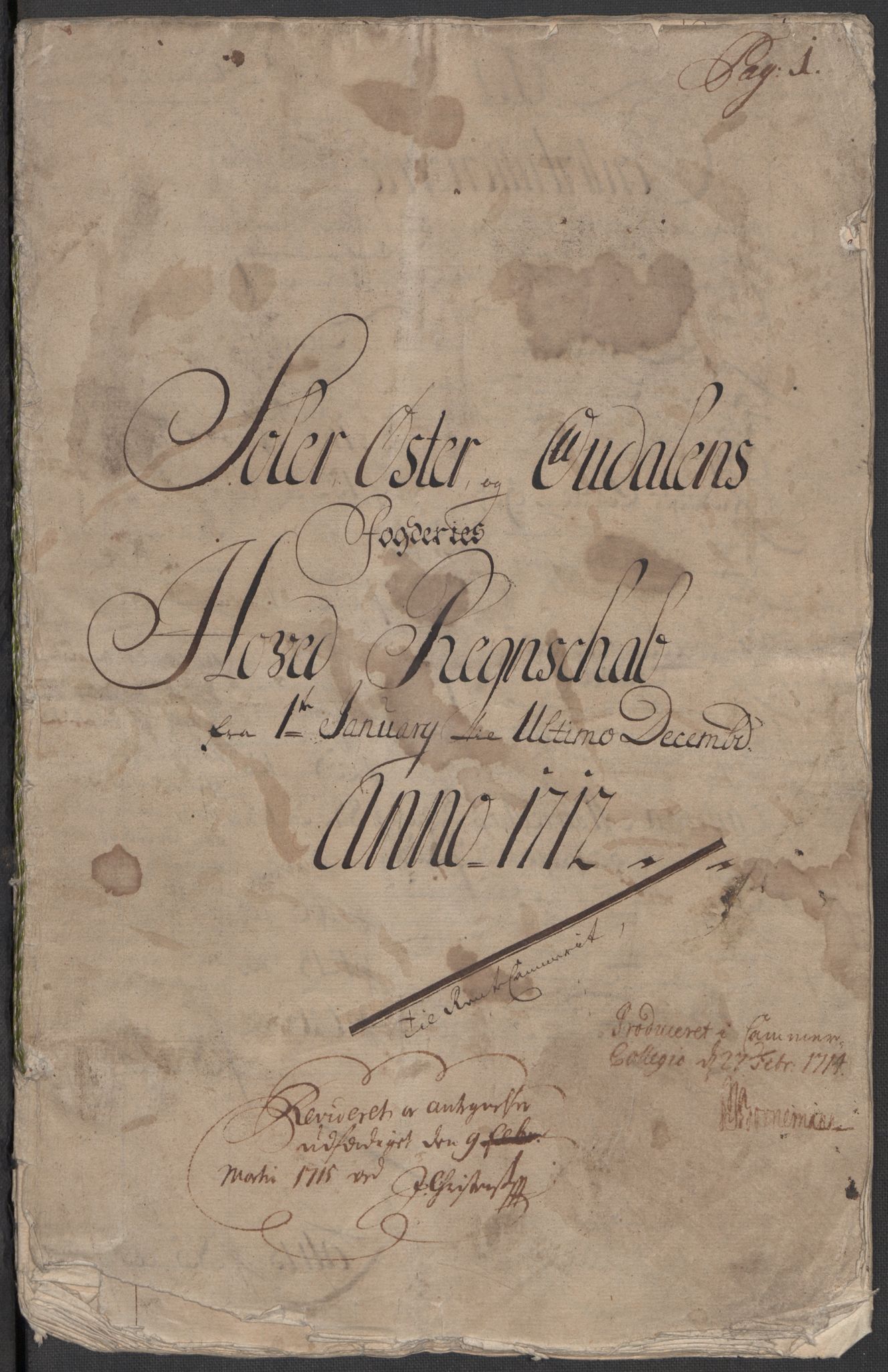 Rentekammeret inntil 1814, Reviderte regnskaper, Fogderegnskap, AV/RA-EA-4092/R13/L0849: Fogderegnskap Solør, Odal og Østerdal, 1712, s. 3