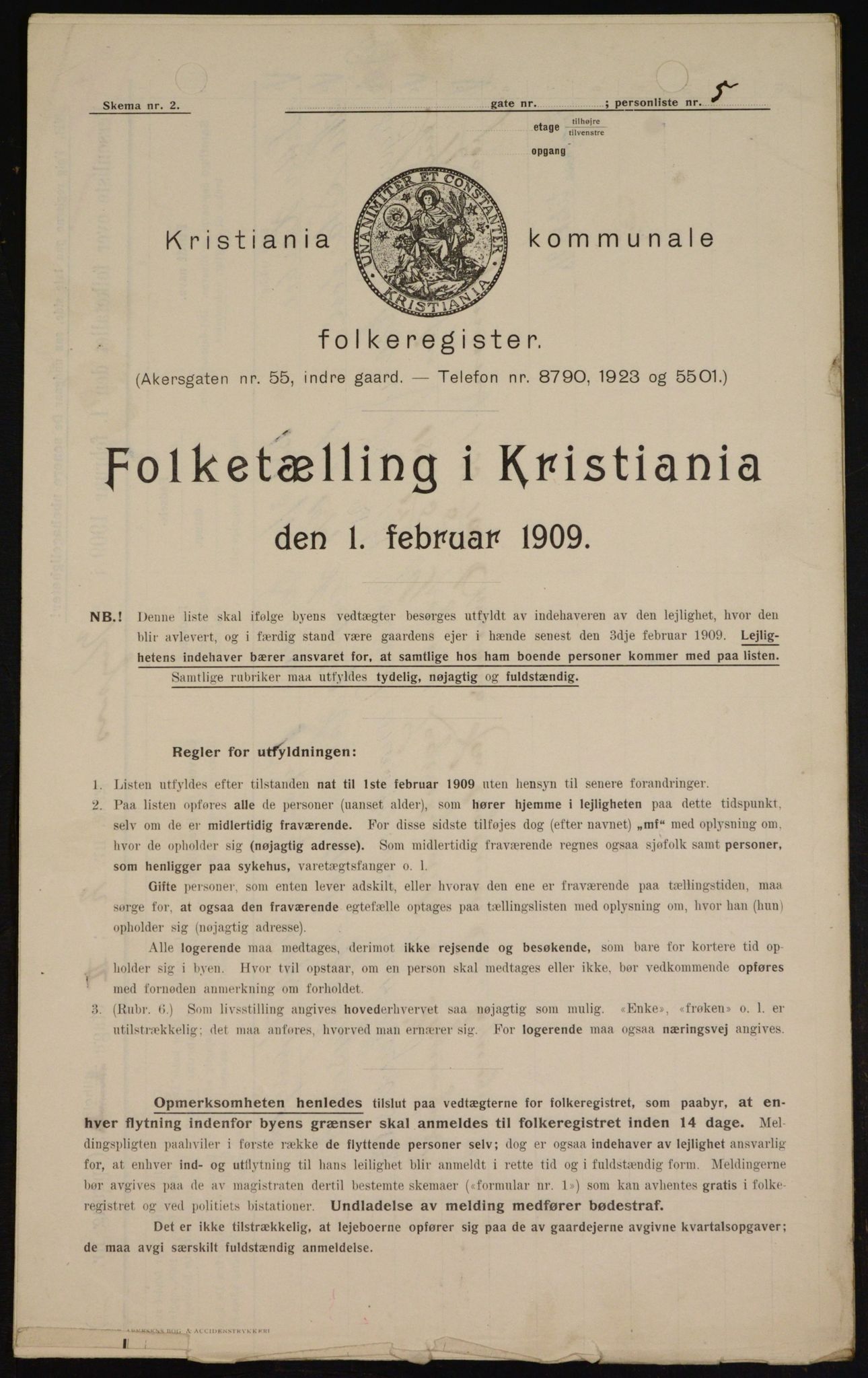 OBA, Kommunal folketelling 1.2.1909 for Kristiania kjøpstad, 1909, s. 44868