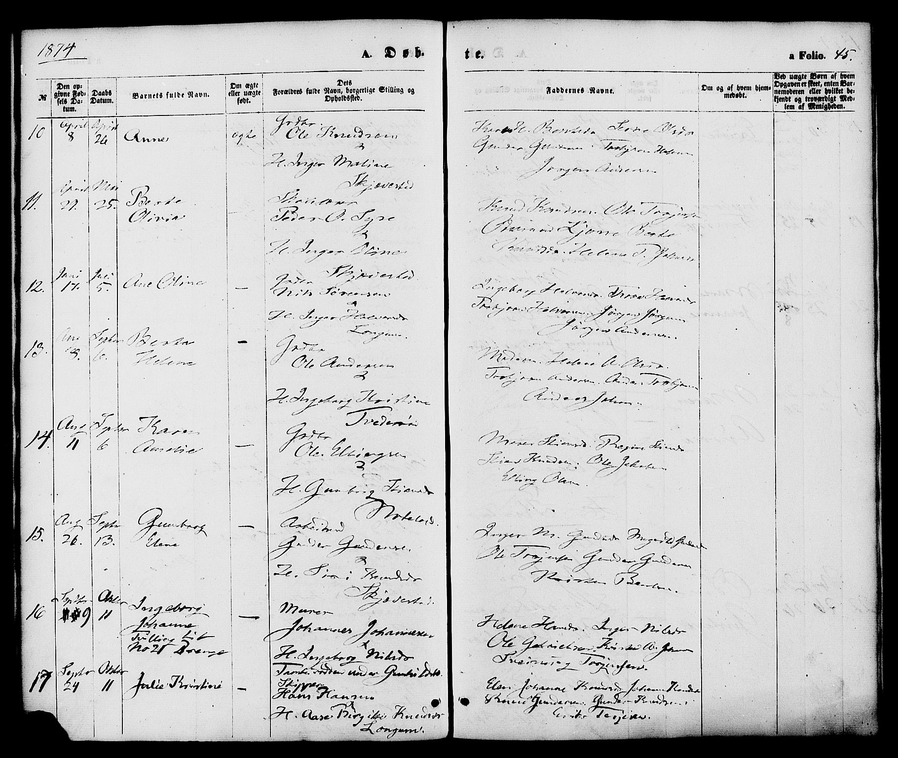 Austre Moland sokneprestkontor, AV/SAK-1111-0001/F/Fa/Faa/L0009: Ministerialbok nr. A 9, 1869-1879, s. 45