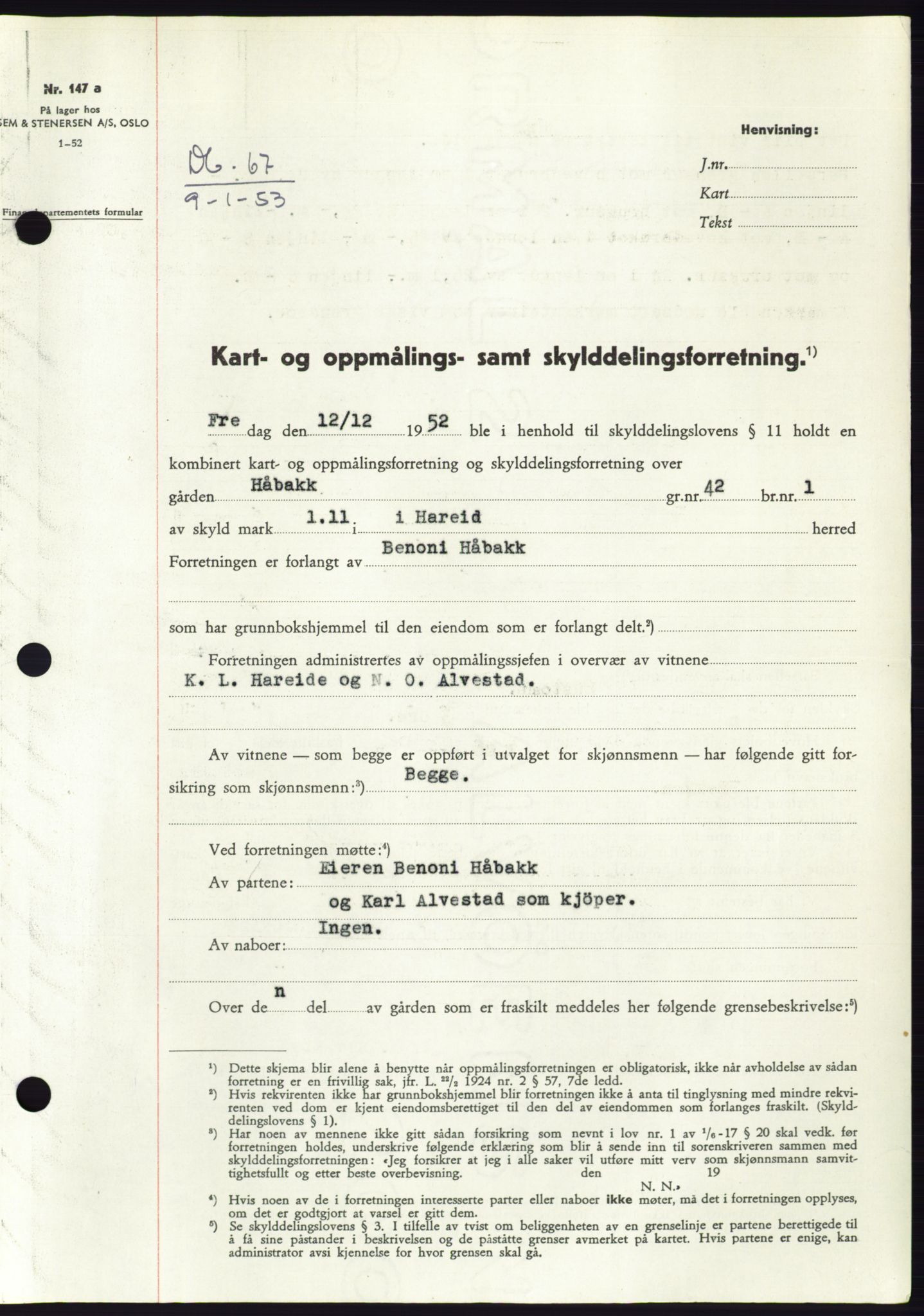 Søre Sunnmøre sorenskriveri, SAT/A-4122/1/2/2C/L0093: Pantebok nr. 19A, 1952-1953, Dagboknr: 67/1953