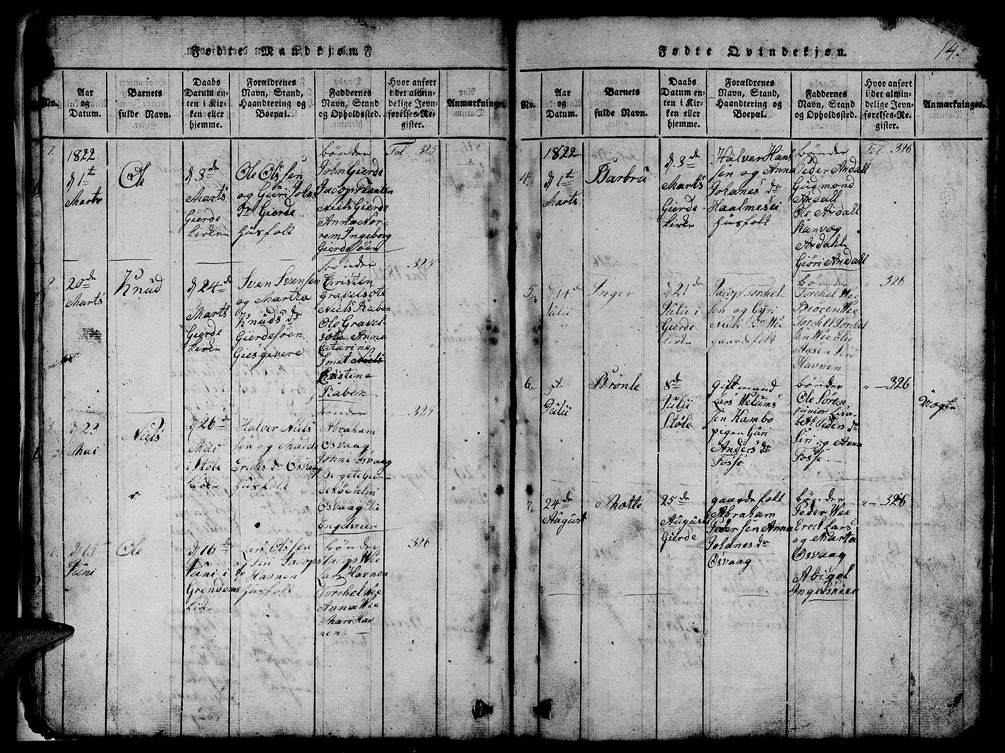 Etne sokneprestembete, SAB/A-75001/H/Hab: Klokkerbok nr. B 1, 1815-1850, s. 14