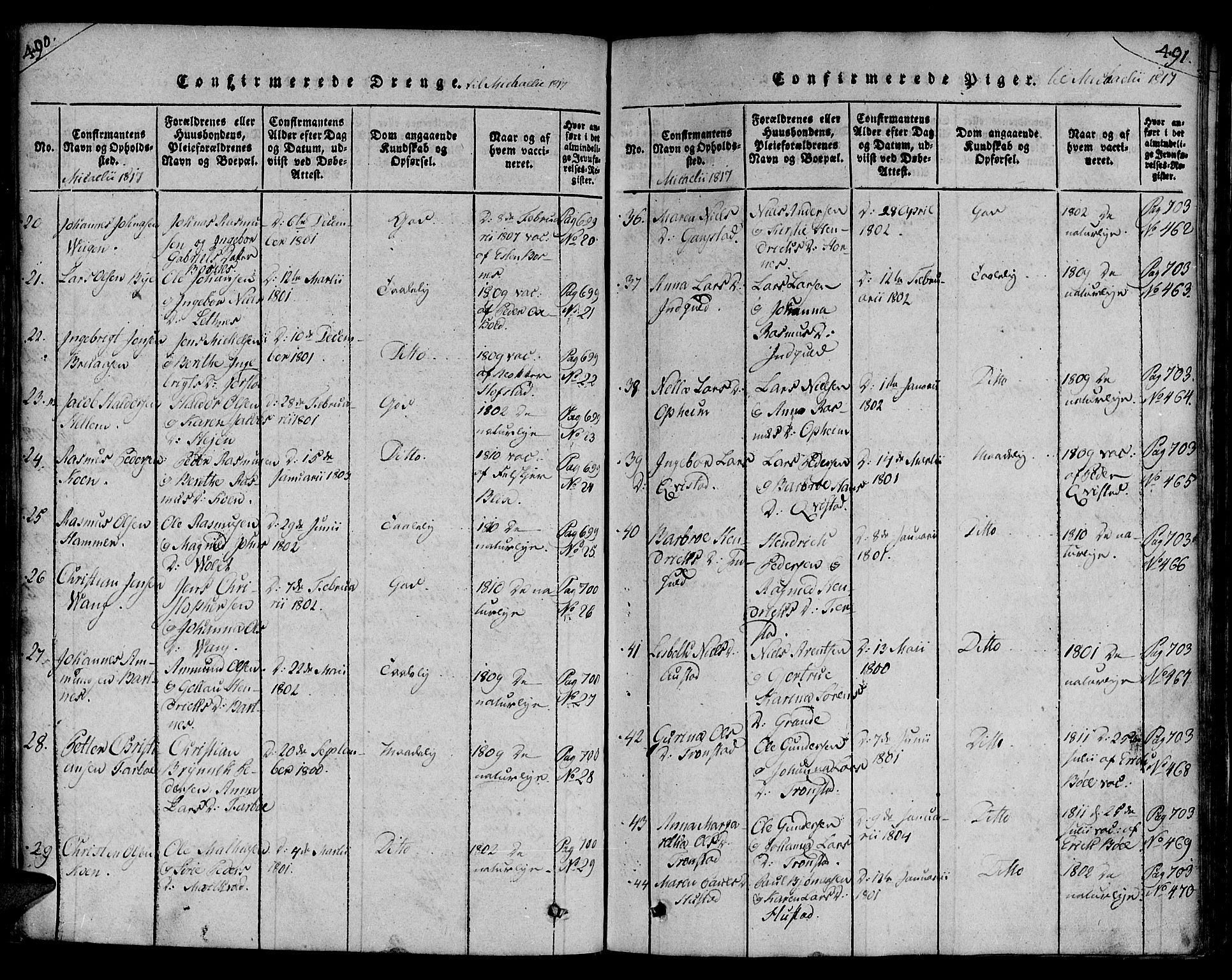 Ministerialprotokoller, klokkerbøker og fødselsregistre - Nord-Trøndelag, SAT/A-1458/730/L0275: Ministerialbok nr. 730A04, 1816-1822, s. 490-491