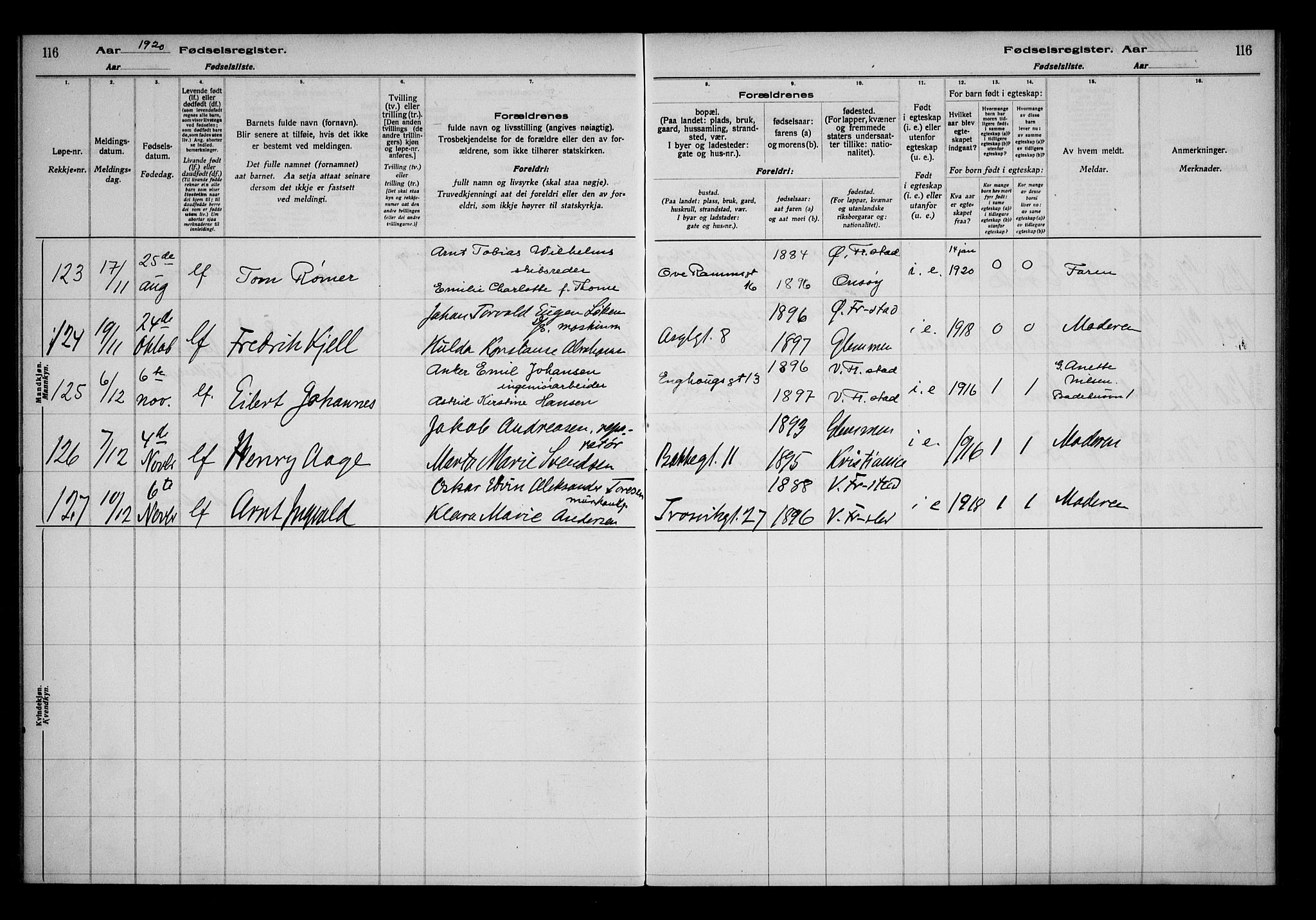 Fredrikstad domkirkes prestekontor Kirkebøker, AV/SAO-A-10906/J/*Ja/L0001: Fødselsregister nr. 1, 1916-1925, s. 116