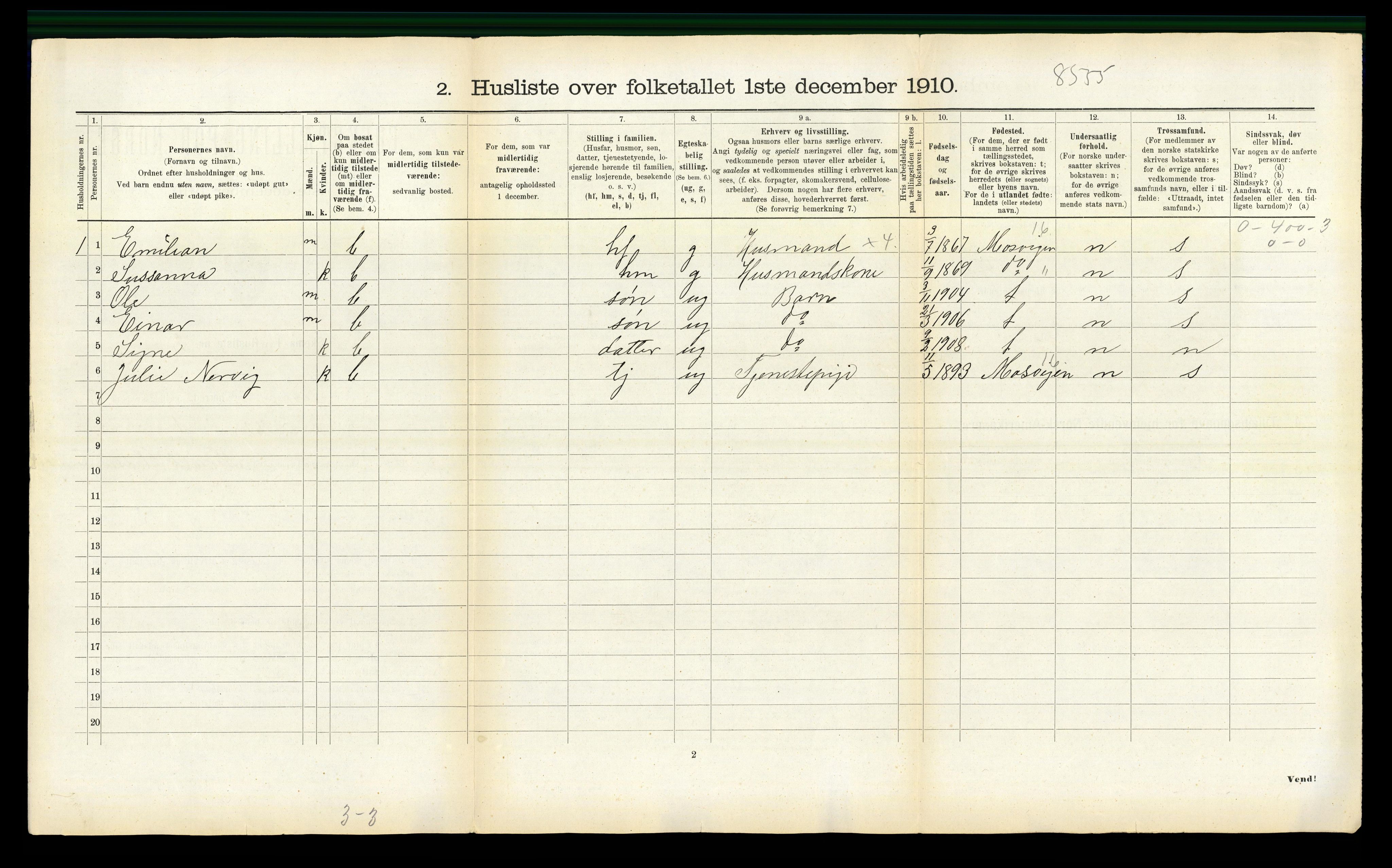 RA, Folketelling 1910 for 1720 Levanger herred, 1910, s. 249