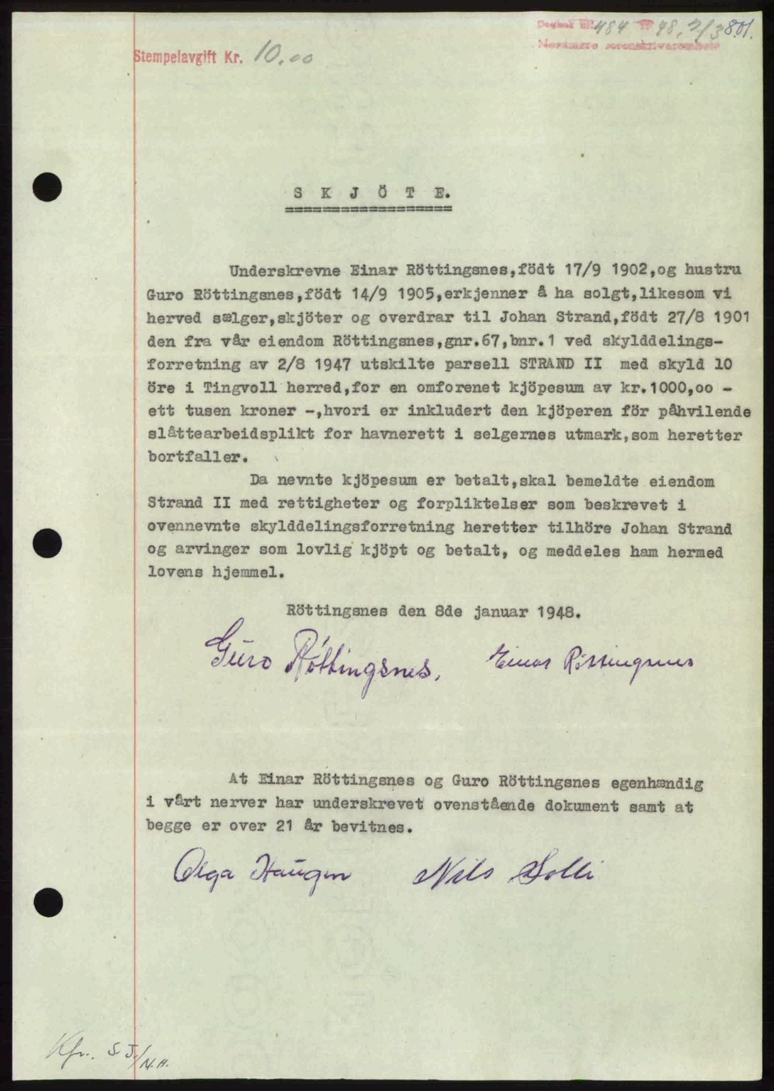 Nordmøre sorenskriveri, SAT/A-4132/1/2/2Ca: Pantebok nr. A107, 1947-1948, Dagboknr: 484/1948