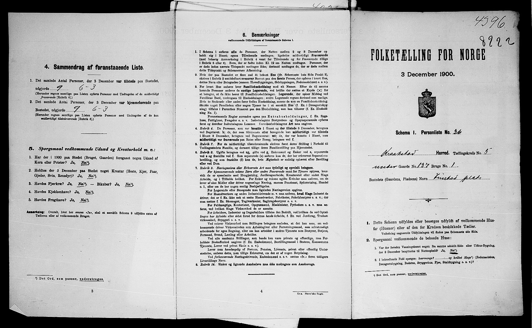 SAO, Folketelling 1900 for 0212 Kråkstad herred, 1900