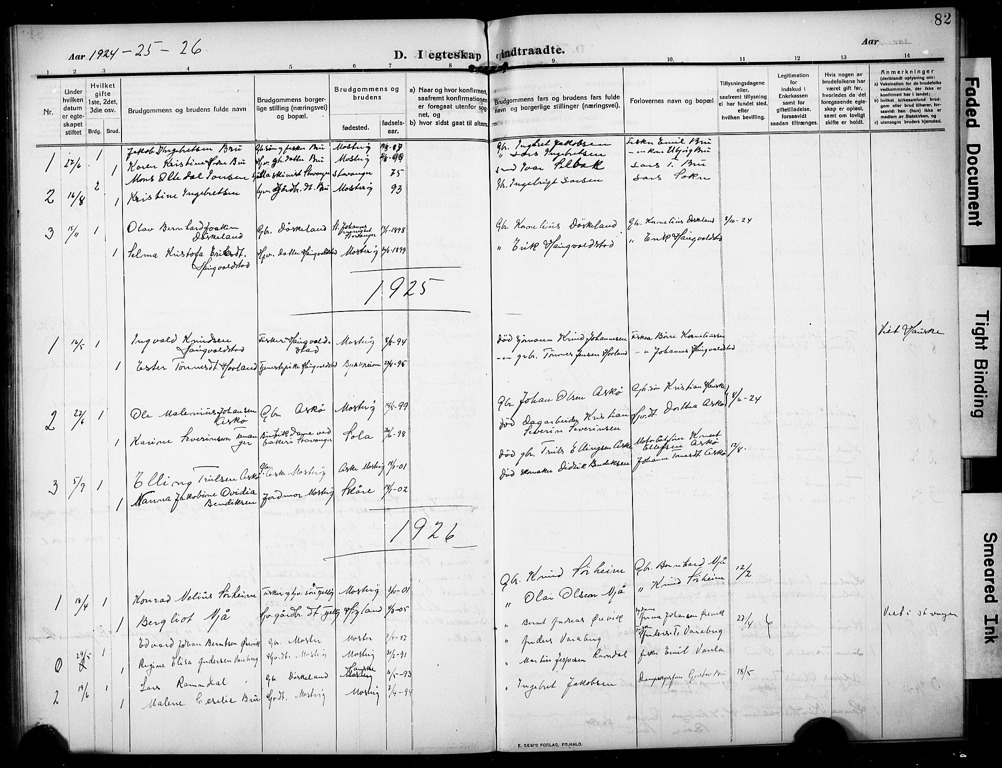 Rennesøy sokneprestkontor, AV/SAST-A -101827/H/Ha/Hab/L0013: Klokkerbok nr. B 12, 1907-1928, s. 82