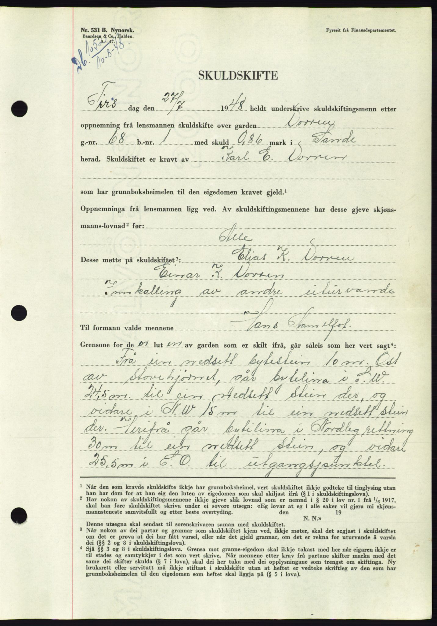 Søre Sunnmøre sorenskriveri, AV/SAT-A-4122/1/2/2C/L0082: Pantebok nr. 8A, 1948-1948, Dagboknr: 1052/1948