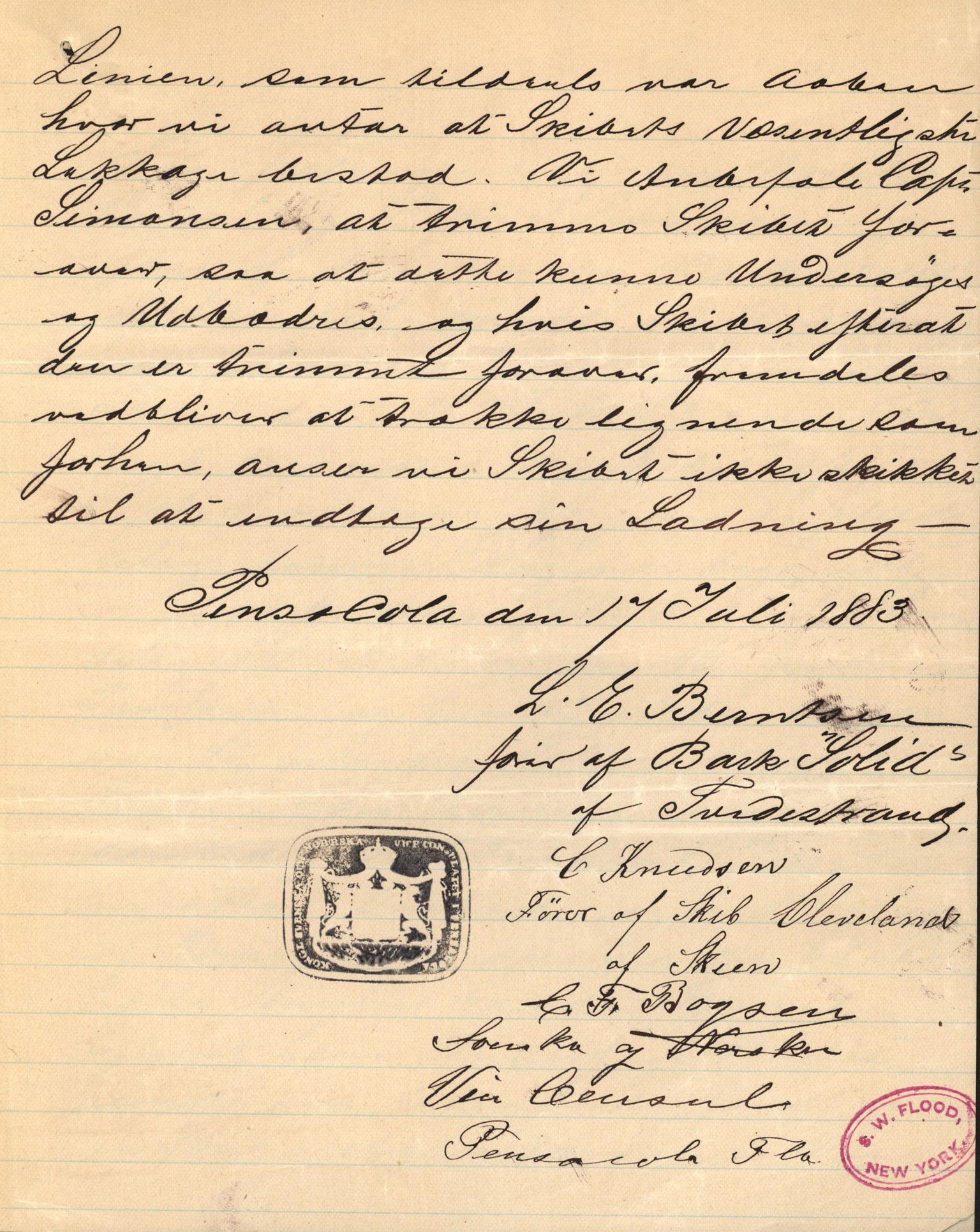 Pa 63 - Østlandske skibsassuranceforening, VEMU/A-1079/G/Ga/L0016/0011: Havaridokumenter / Elise, Dux, Dagmar, Dacapo, Louis, Iphignia, 1883, s. 57