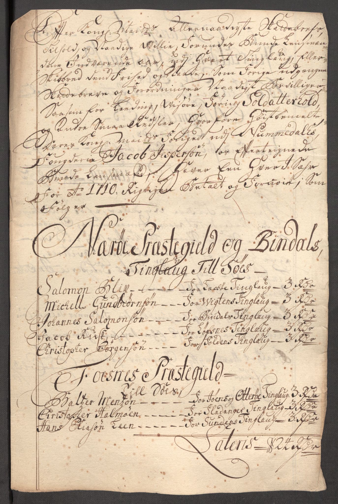 Rentekammeret inntil 1814, Reviderte regnskaper, Fogderegnskap, AV/RA-EA-4092/R64/L4431: Fogderegnskap Namdal, 1709-1710, s. 427