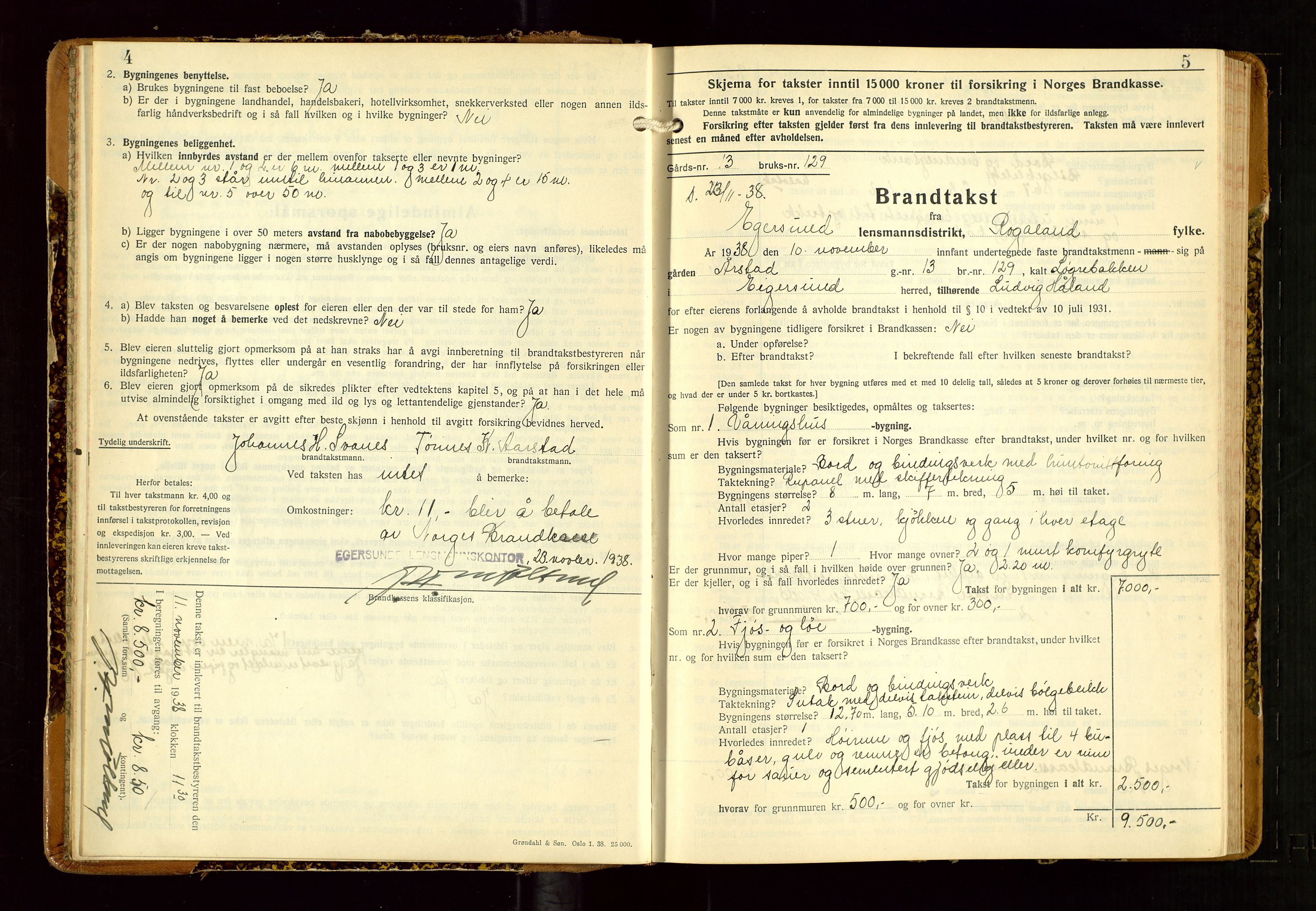 Eigersund lensmannskontor, AV/SAST-A-100171/Gob/L0007: "Brandtakstprotokoll", 1938-1955, s. 4-5