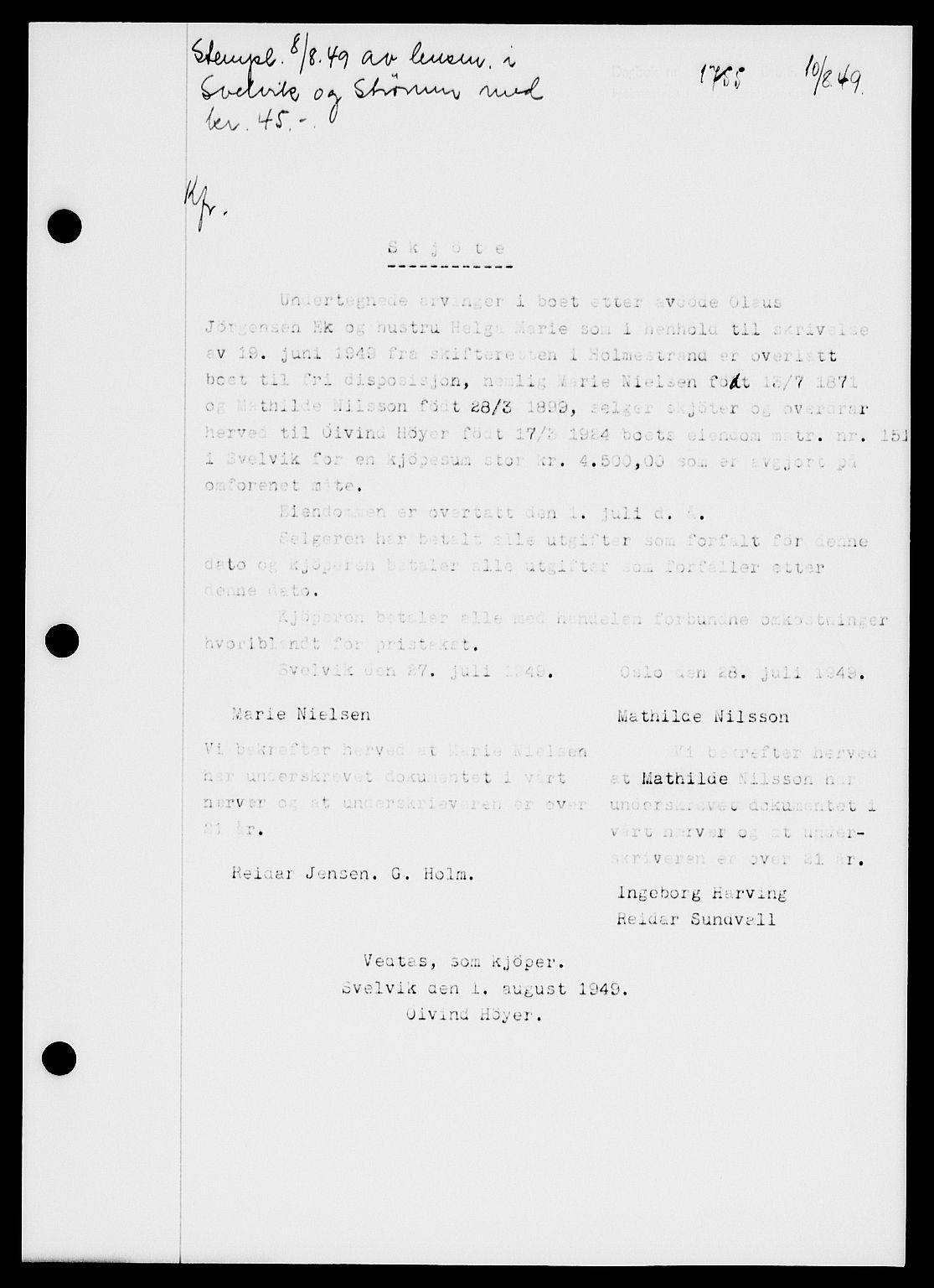 Holmestrand sorenskriveri, SAKO/A-67/G/Ga/Gaa/L0067: Pantebok nr. A-67, 1949-1949, Dagboknr: 1755/1949