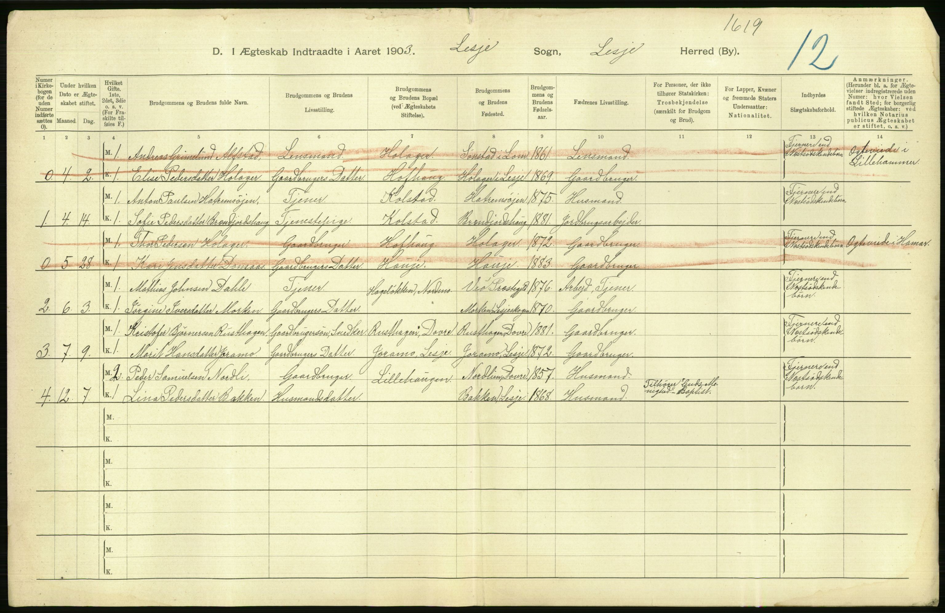 Statistisk sentralbyrå, Sosiodemografiske emner, Befolkning, AV/RA-S-2228/D/Df/Dfa/Dfaa/L0006: Kristians amt: Fødte, gifte, døde, 1903, s. 542