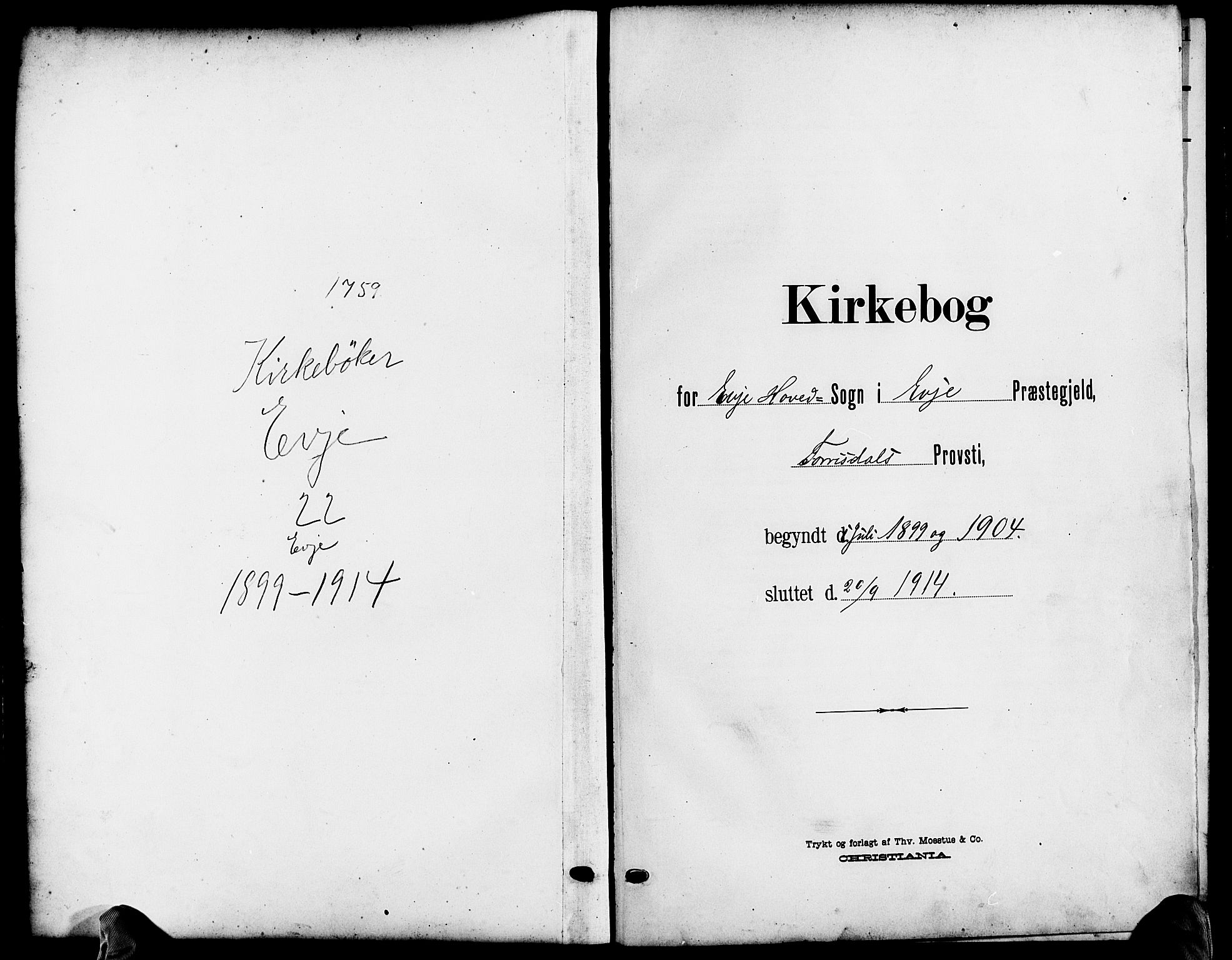 Evje sokneprestkontor, AV/SAK-1111-0008/F/Fb/Fba/L0004: Klokkerbok nr. B 4, 1899-1914