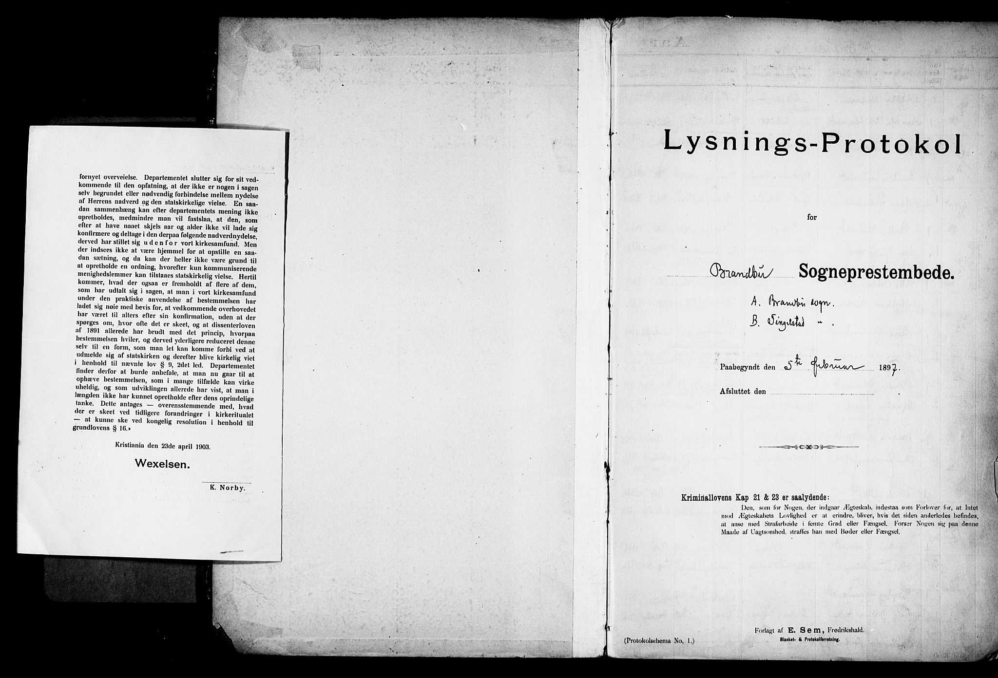 Brandbu prestekontor, AV/SAH-PREST-114/I/Ie: Lysningsprotokoll nr. 1, 1897-1914