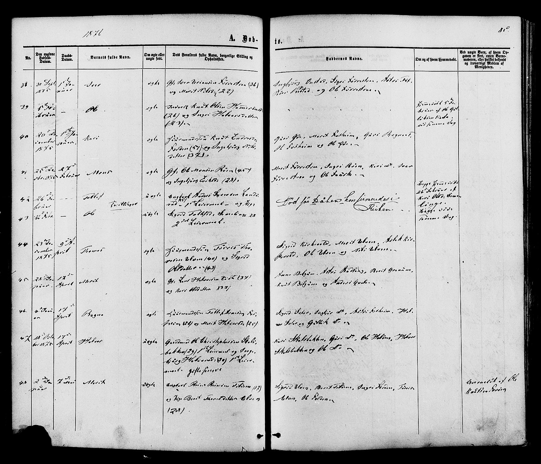 Vestre Slidre prestekontor, AV/SAH-PREST-136/H/Ha/Haa/L0003: Ministerialbok nr. 3, 1865-1880, s. 85