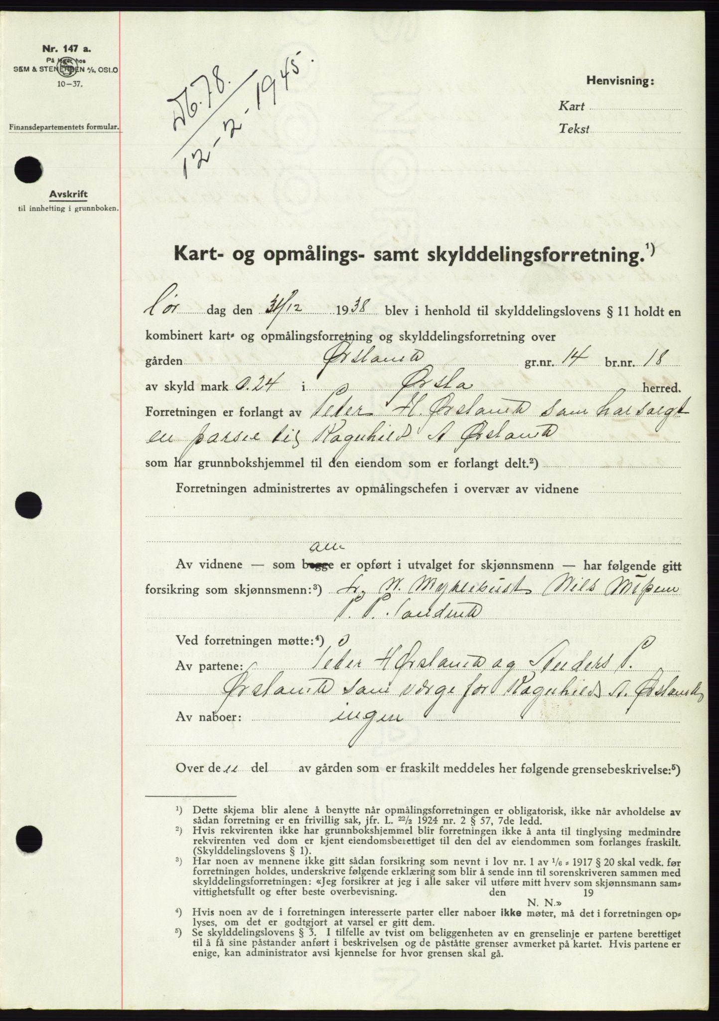 Søre Sunnmøre sorenskriveri, SAT/A-4122/1/2/2C/L0077: Pantebok nr. 3A, 1945-1946, Dagboknr: 78/1945