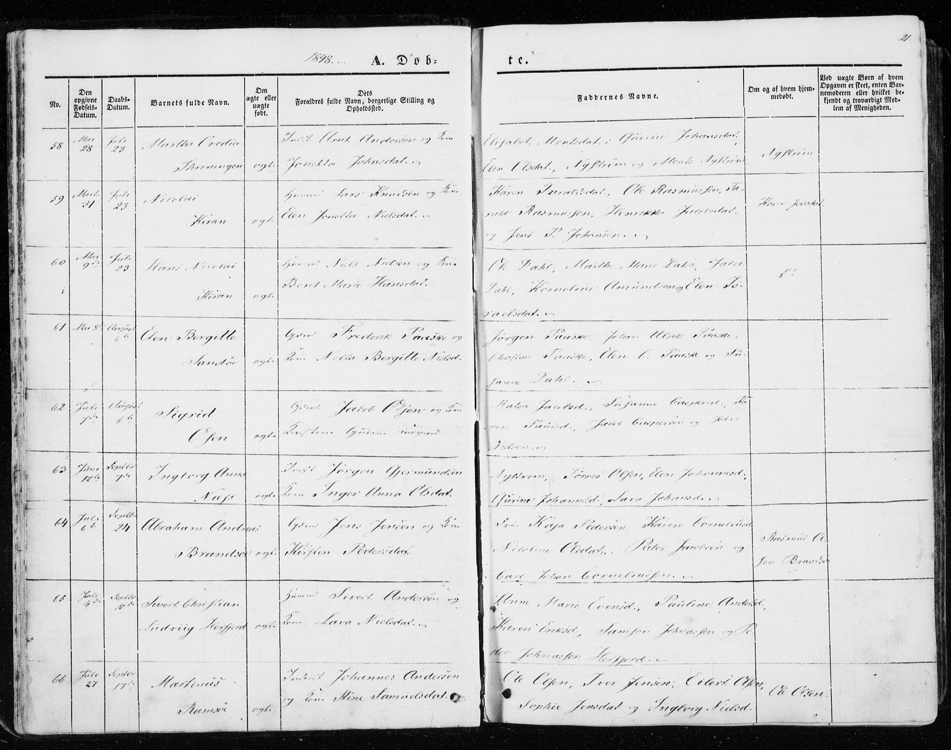 Ministerialprotokoller, klokkerbøker og fødselsregistre - Sør-Trøndelag, SAT/A-1456/657/L0704: Ministerialbok nr. 657A05, 1846-1857, s. 21