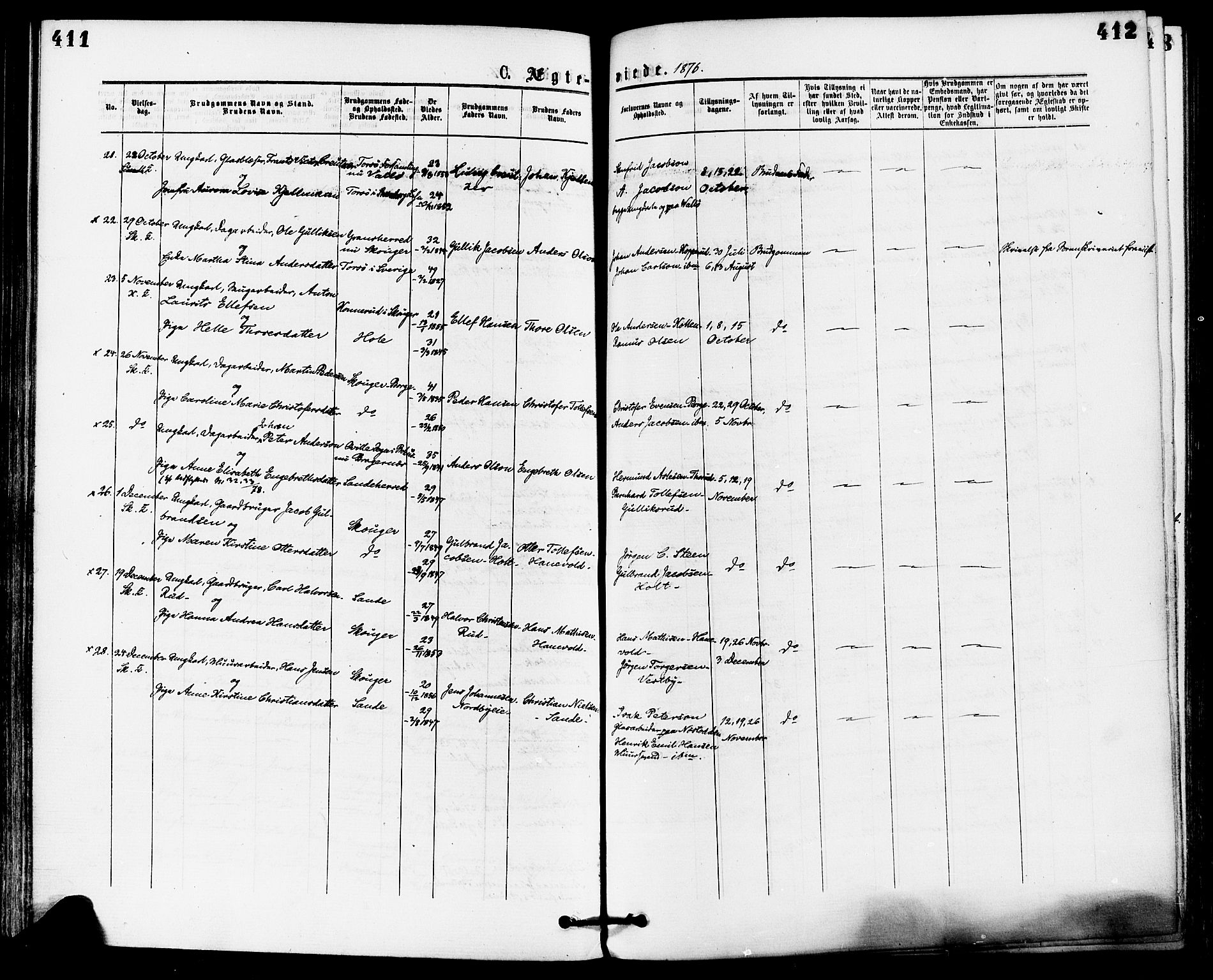 Skoger kirkebøker, SAKO/A-59/F/Fa/L0005: Ministerialbok nr. I 5, 1873-1884, s. 411-412