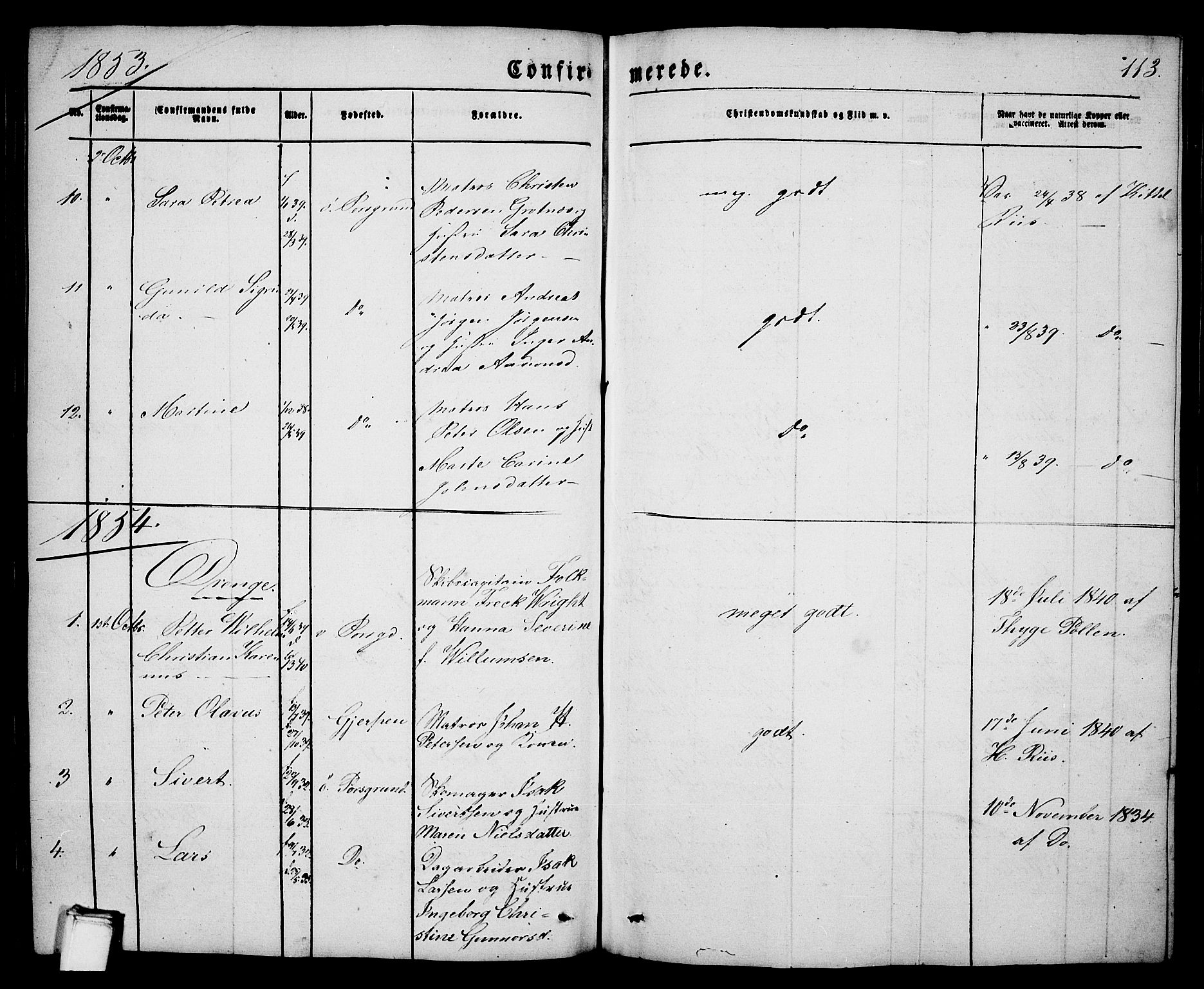 Porsgrunn kirkebøker , AV/SAKO-A-104/G/Ga/L0002: Klokkerbok nr. I 2, 1847-1877, s. 113