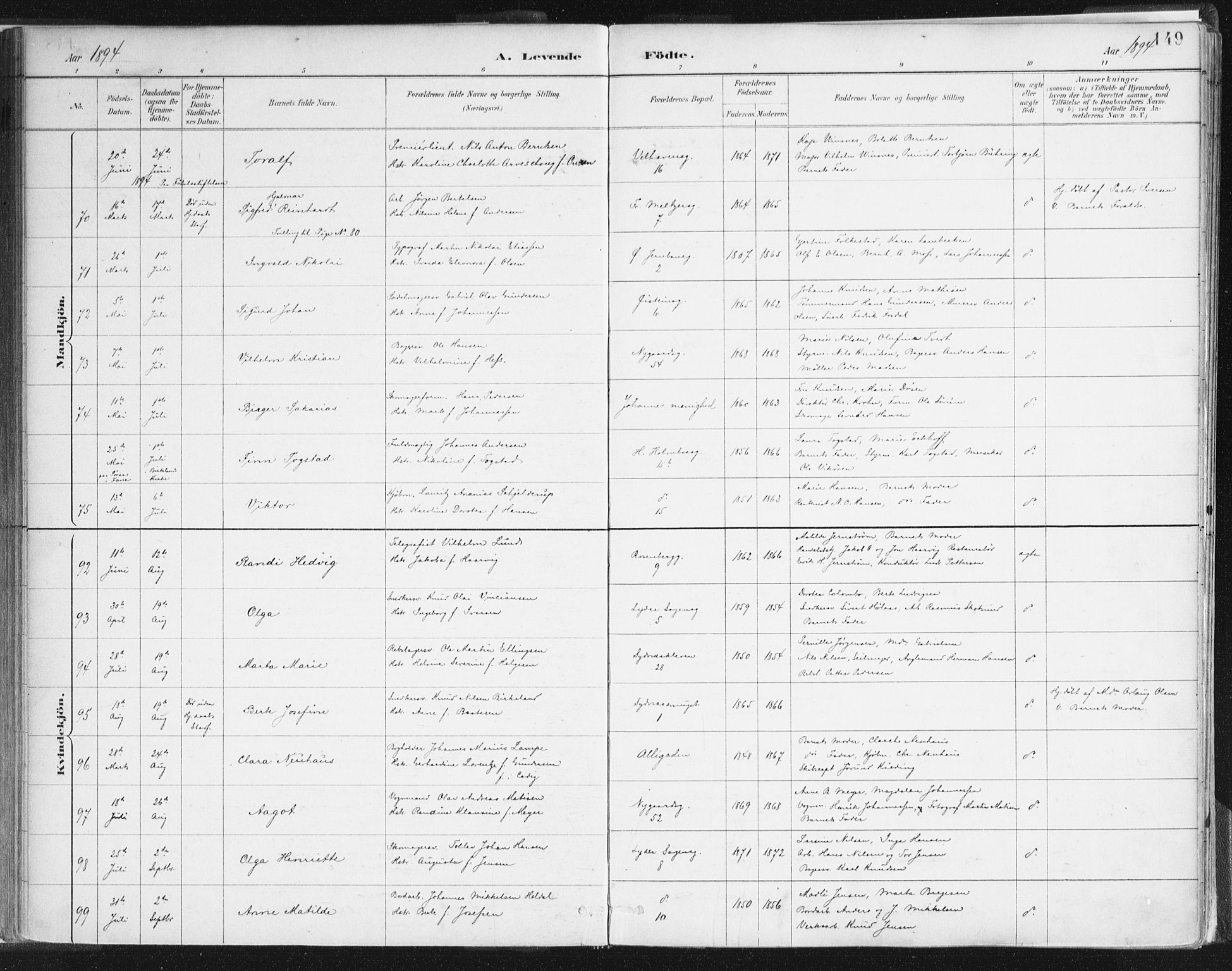 Johanneskirken sokneprestembete, SAB/A-76001/H/Haa/L0001: Ministerialbok nr. A 1, 1885-1900, s. 149