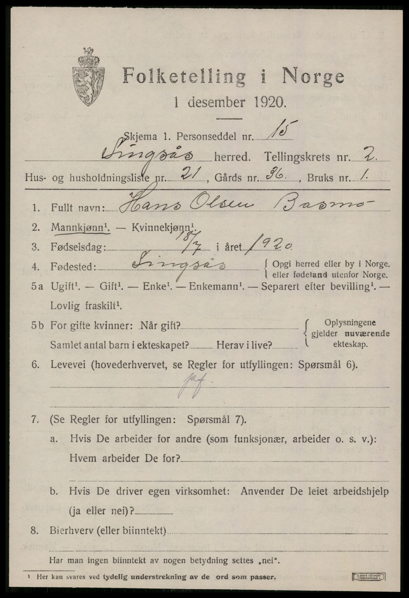 SAT, Folketelling 1920 for 1646 Singsås herred, 1920, s. 1415