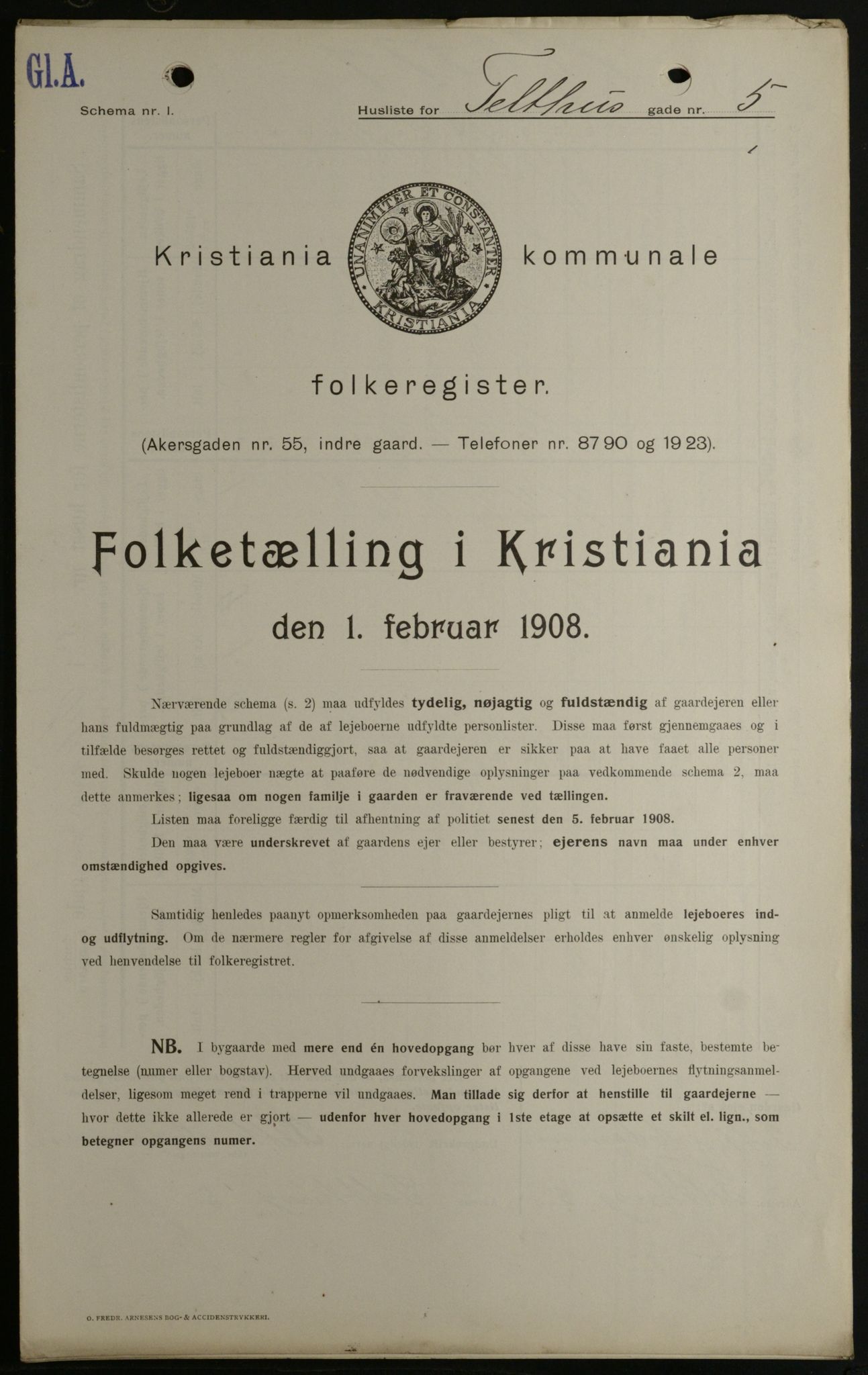 OBA, Kommunal folketelling 1.2.1908 for Kristiania kjøpstad, 1908, s. 96711