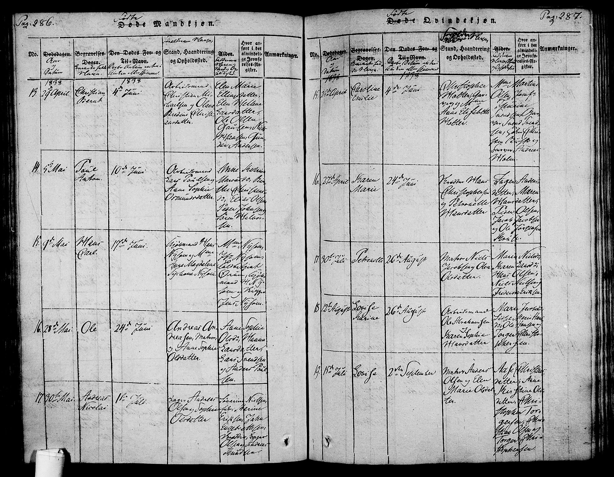 Holmestrand kirkebøker, AV/SAKO-A-346/F/Fa/L0001: Ministerialbok nr. 1, 1814-1840, s. 286-287