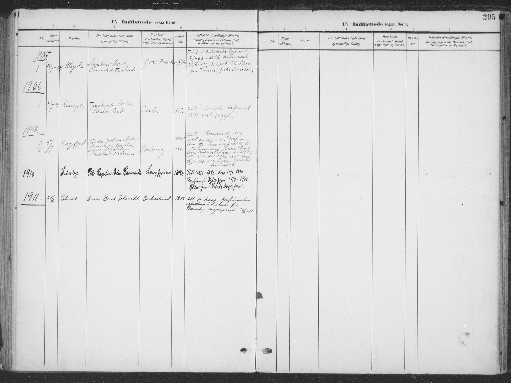 Tana sokneprestkontor, AV/SATØ-S-1334/H/Ha/L0007kirke: Ministerialbok nr. 7, 1904-1918, s. 295