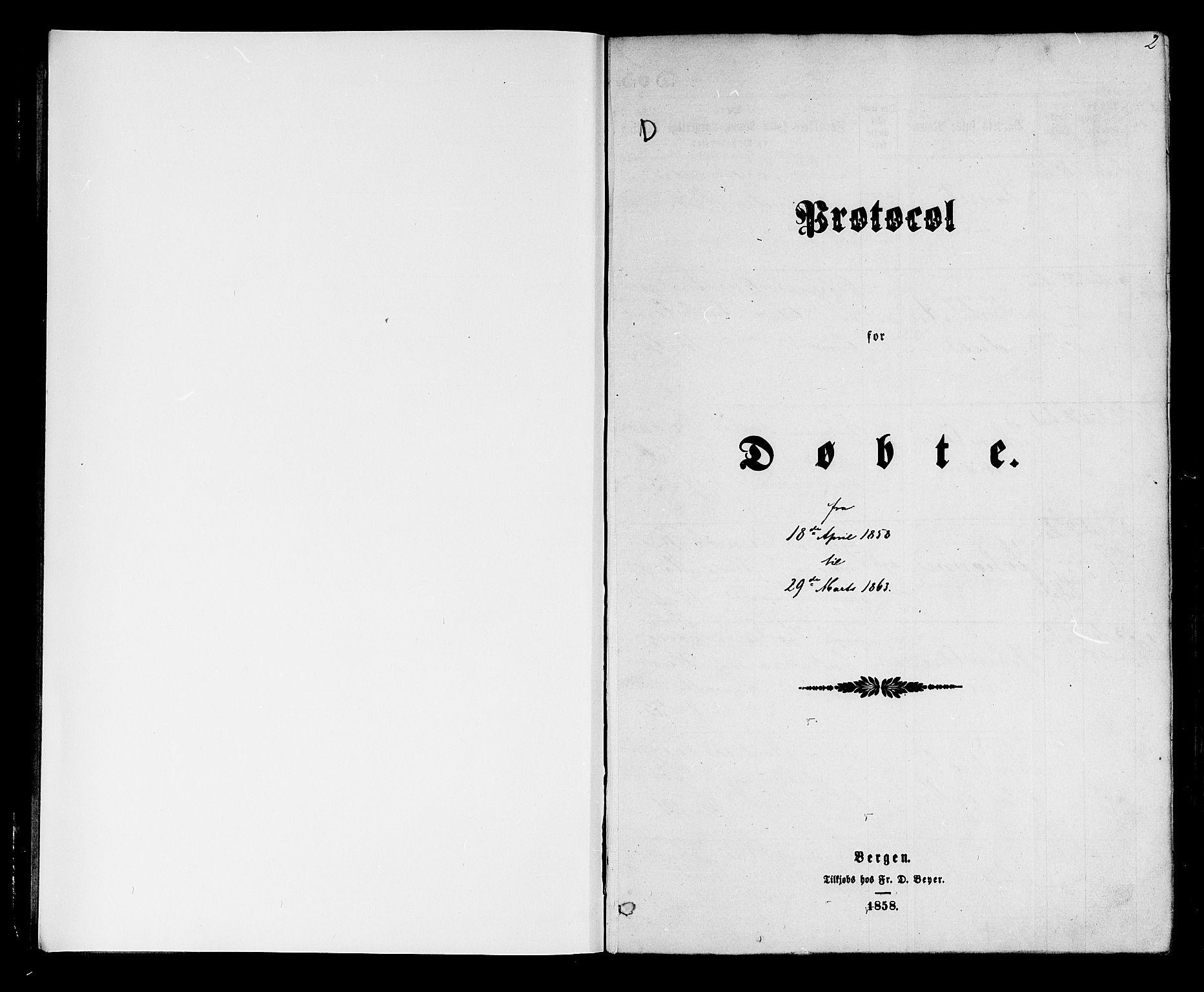Korskirken sokneprestembete, SAB/A-76101/H/Hab: Klokkerbok nr. B 4, 1858-1863, s. 2
