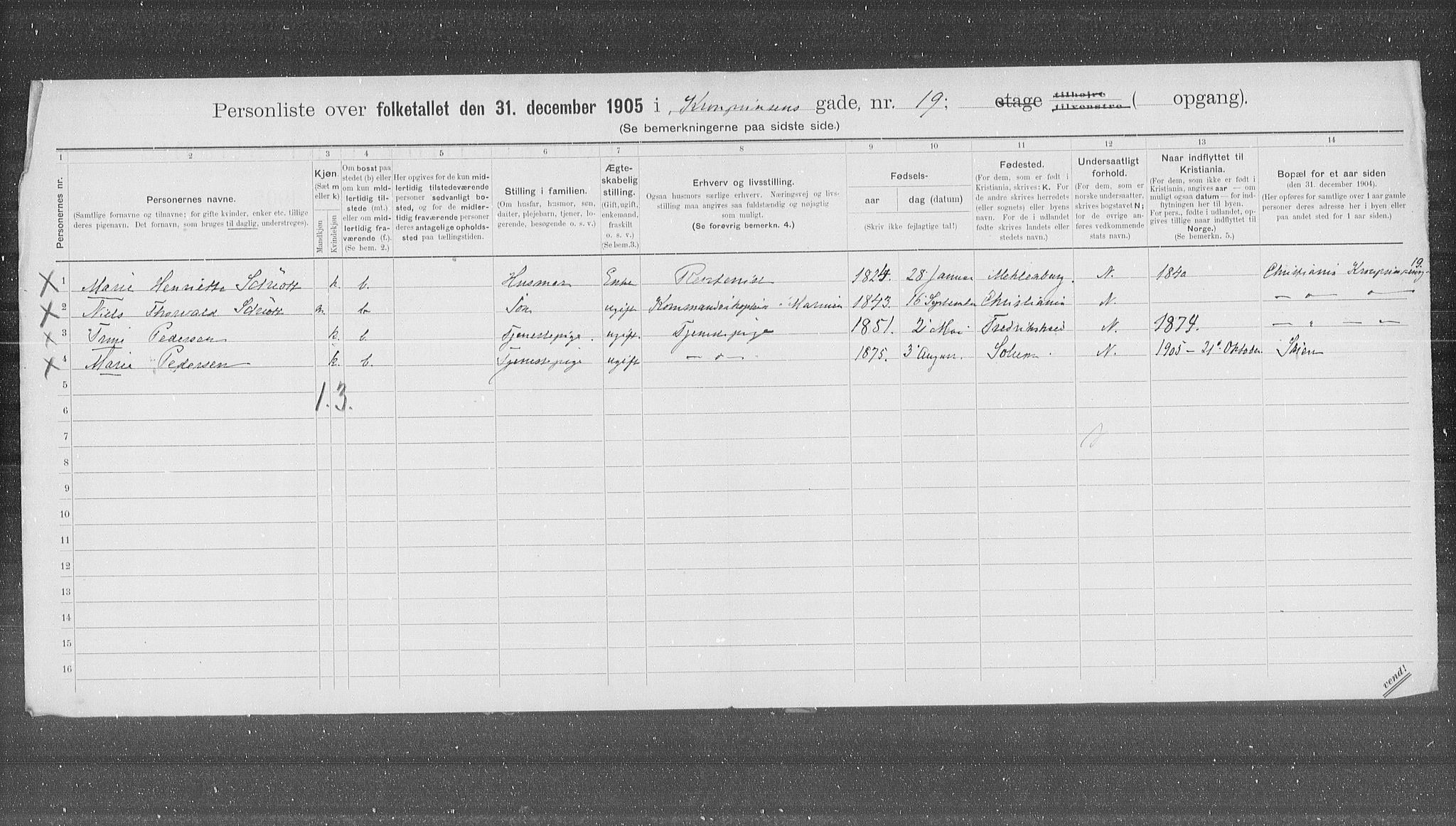 OBA, Kommunal folketelling 31.12.1905 for Kristiania kjøpstad, 1905, s. 28884
