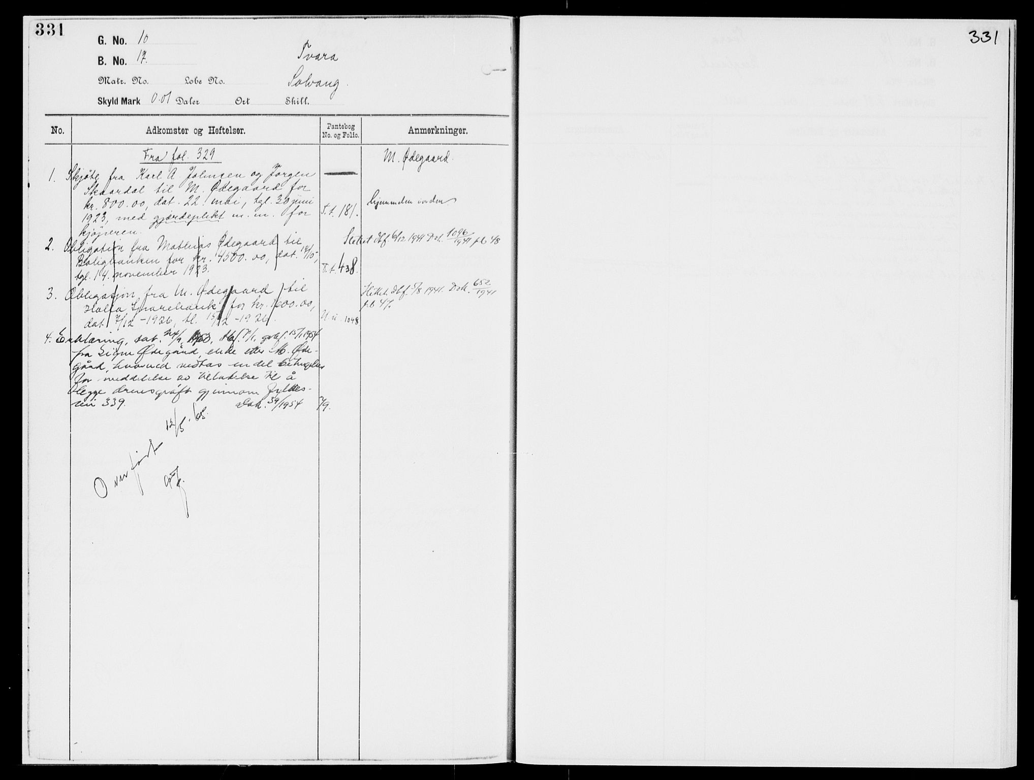 Nedre Telemark sorenskriveri, AV/SAKO-A-135/G/Gb/Gbg/L0001: Panteregister nr. VII 1, s. 331