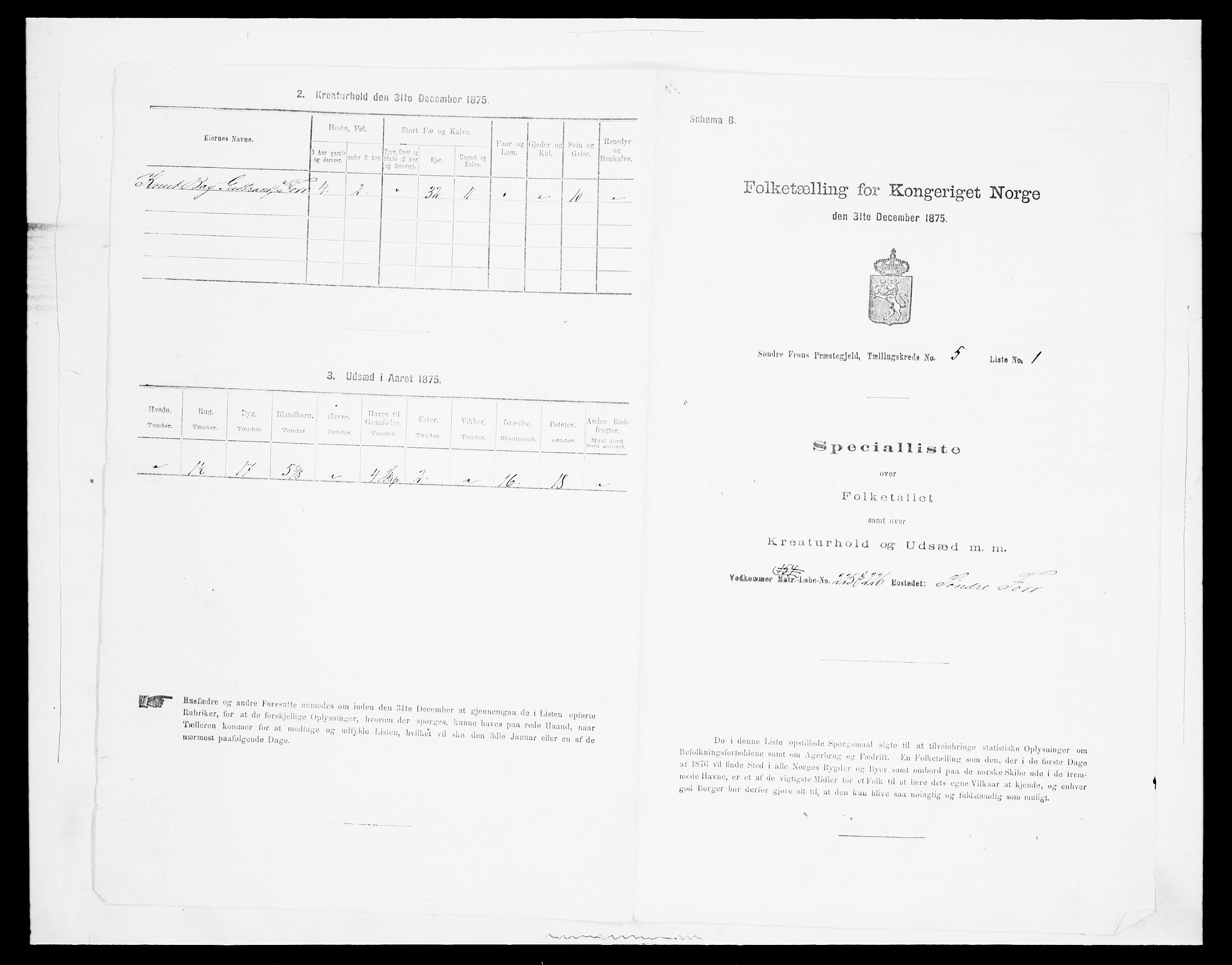 SAH, Folketelling 1875 for 0519P Sør-Fron prestegjeld, 1875, s. 701