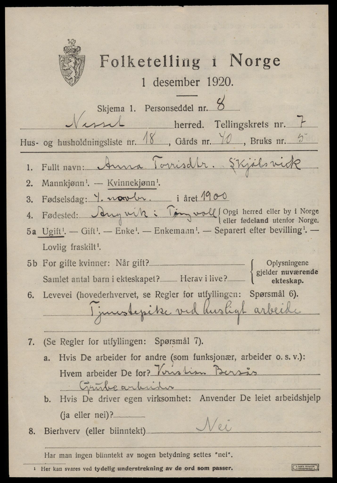 SAT, Folketelling 1920 for 1543 Nesset herred, 1920, s. 3468