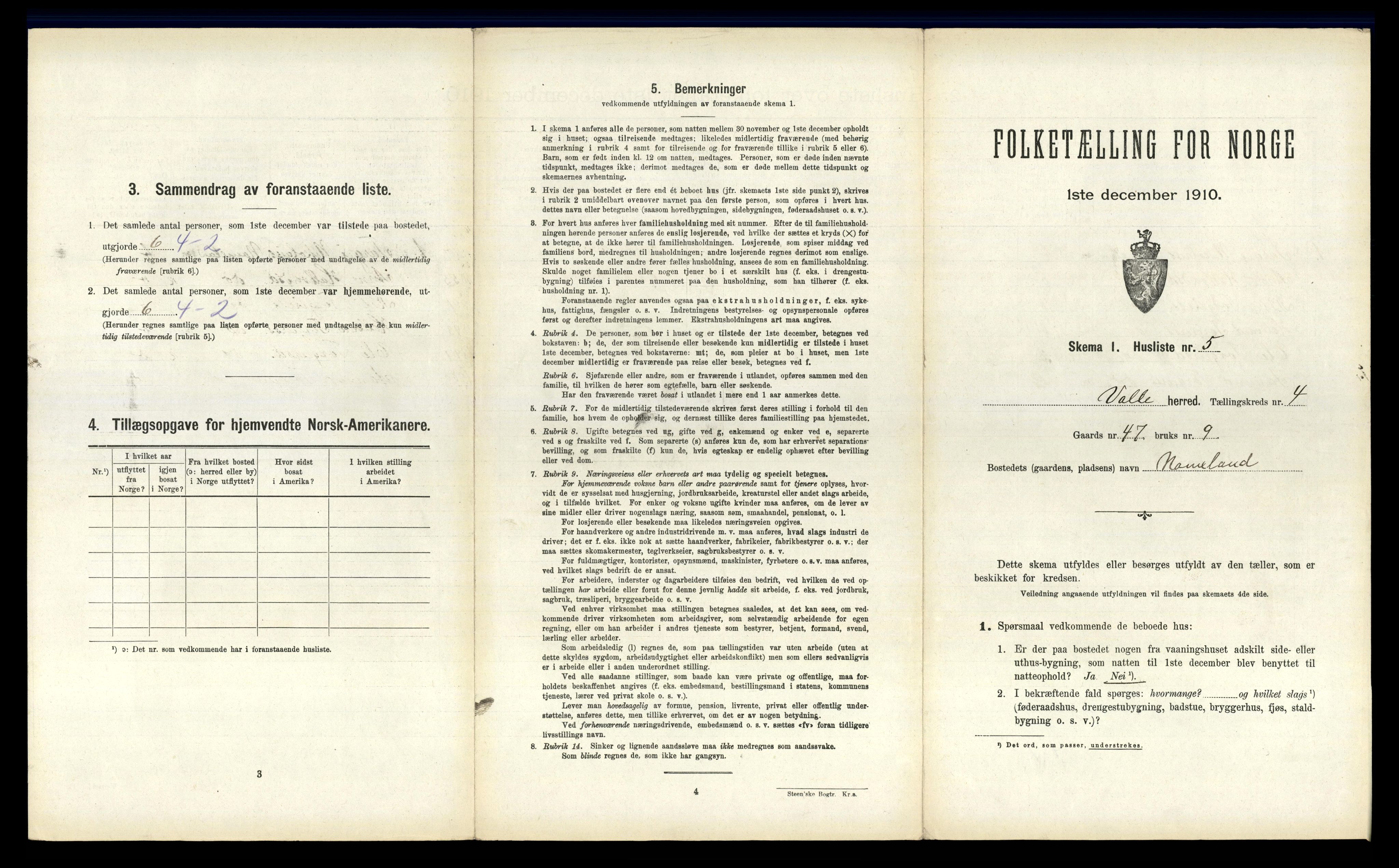 RA, Folketelling 1910 for 0940 Valle herred, 1910, s. 329