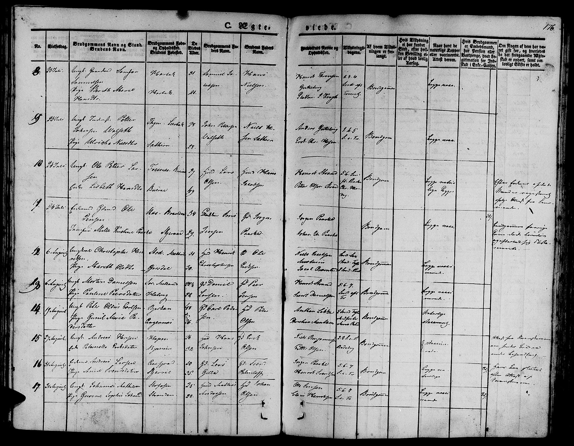 Ministerialprotokoller, klokkerbøker og fødselsregistre - Sør-Trøndelag, AV/SAT-A-1456/657/L0703: Ministerialbok nr. 657A04, 1831-1846, s. 176