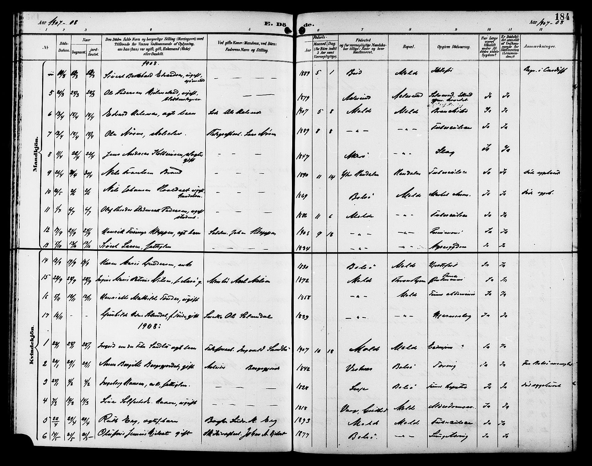 Ministerialprotokoller, klokkerbøker og fødselsregistre - Møre og Romsdal, AV/SAT-A-1454/558/L0702: Klokkerbok nr. 558C03, 1894-1915, s. 184