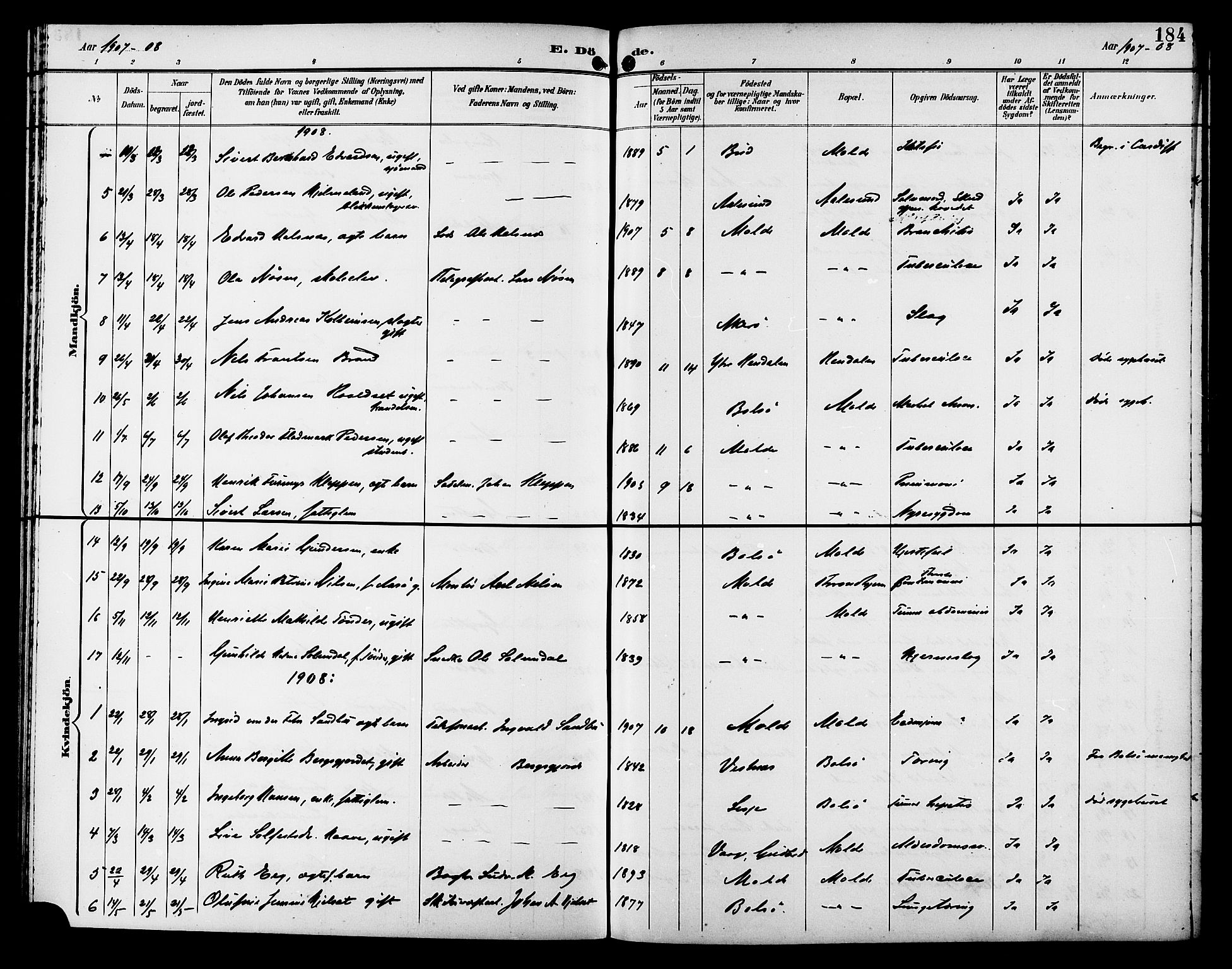 Ministerialprotokoller, klokkerbøker og fødselsregistre - Møre og Romsdal, SAT/A-1454/558/L0702: Klokkerbok nr. 558C03, 1894-1915, s. 184