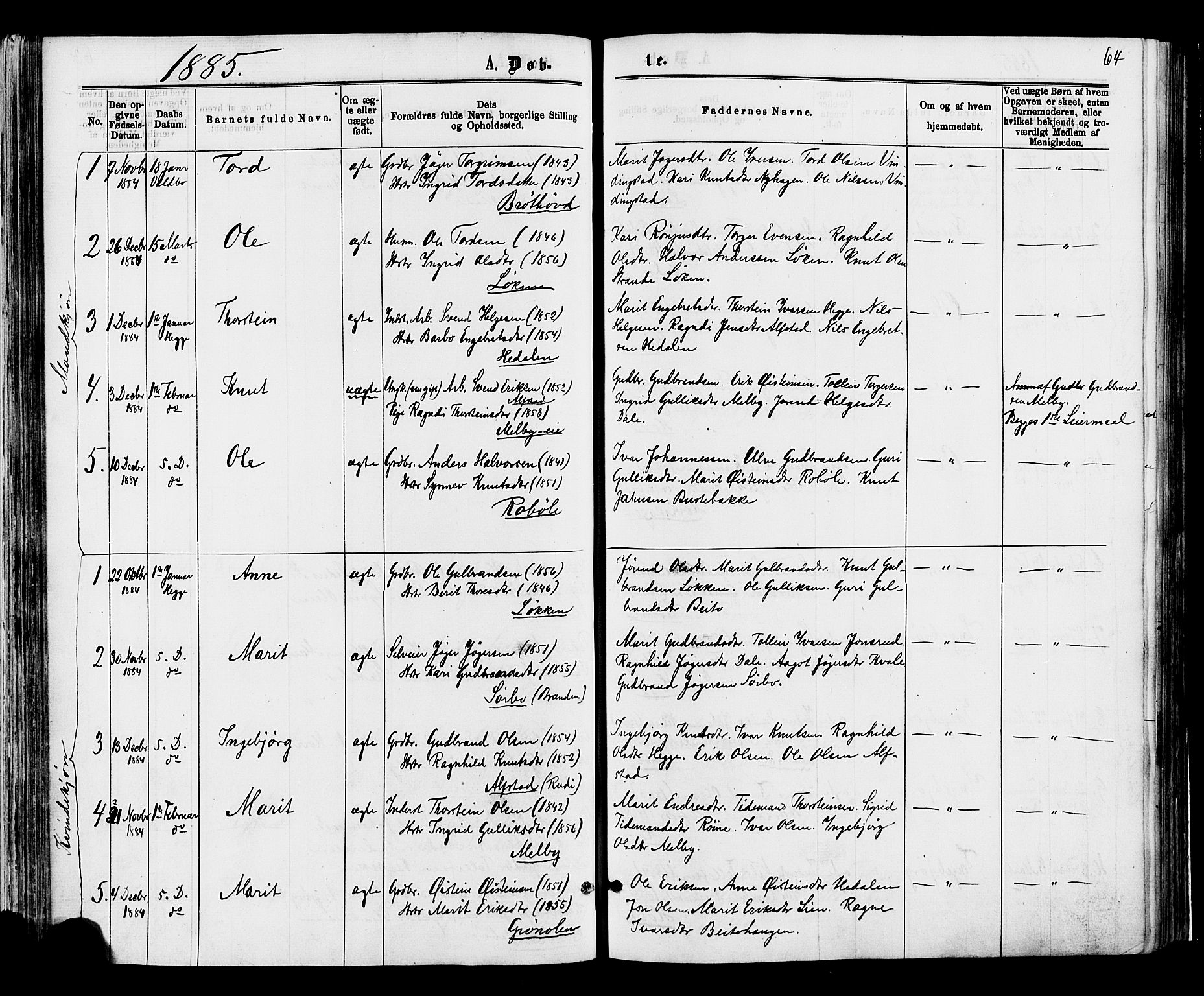 Øystre Slidre prestekontor, AV/SAH-PREST-138/H/Ha/Haa/L0002: Ministerialbok nr. 2, 1874-1886, s. 64