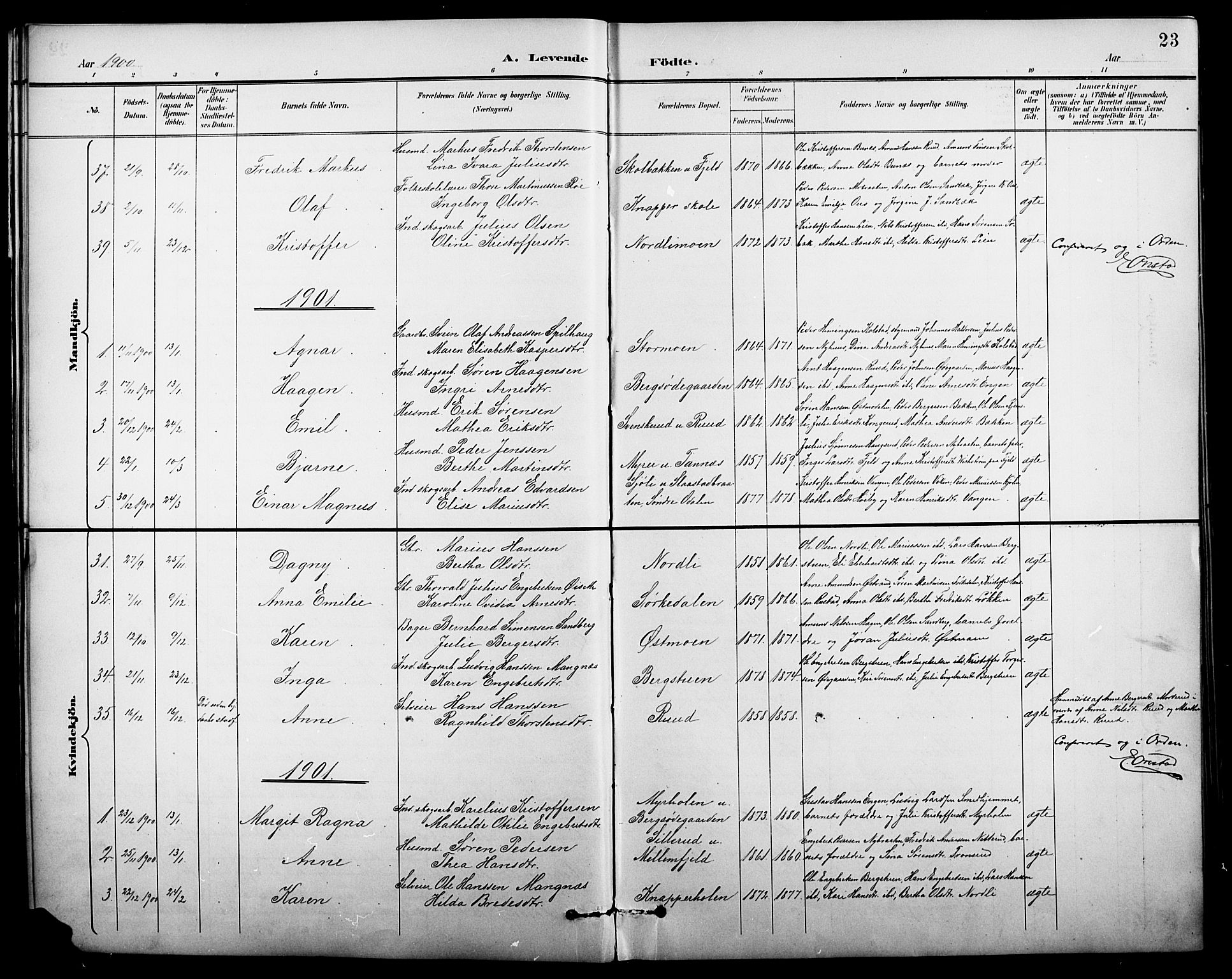 Nord-Odal prestekontor, AV/SAH-PREST-032/H/Ha/Hab/L0002: Klokkerbok nr. 2, 1895-1921, s. 23