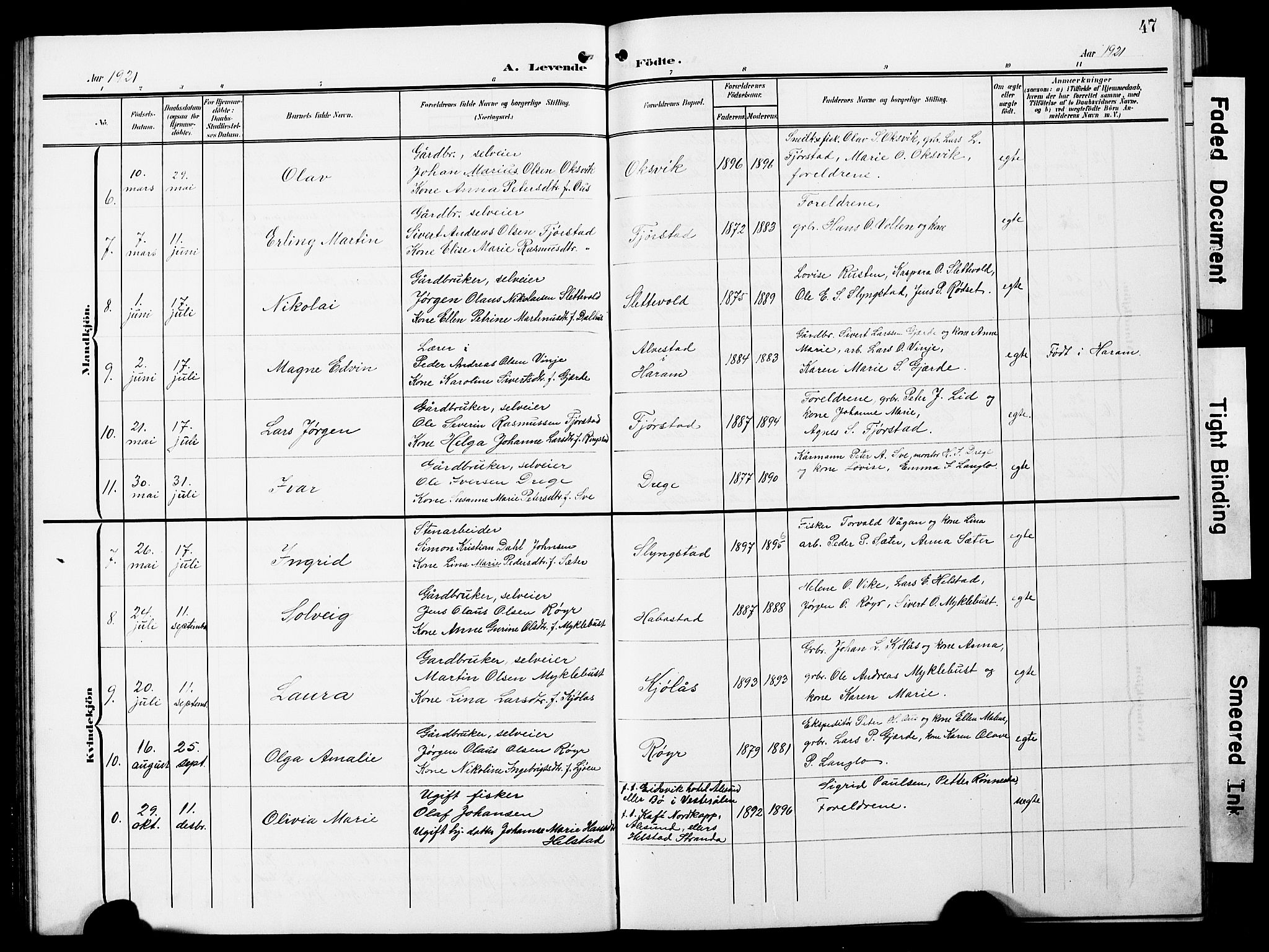 Ministerialprotokoller, klokkerbøker og fødselsregistre - Møre og Romsdal, SAT/A-1454/520/L0293: Klokkerbok nr. 520C05, 1902-1923, s. 47