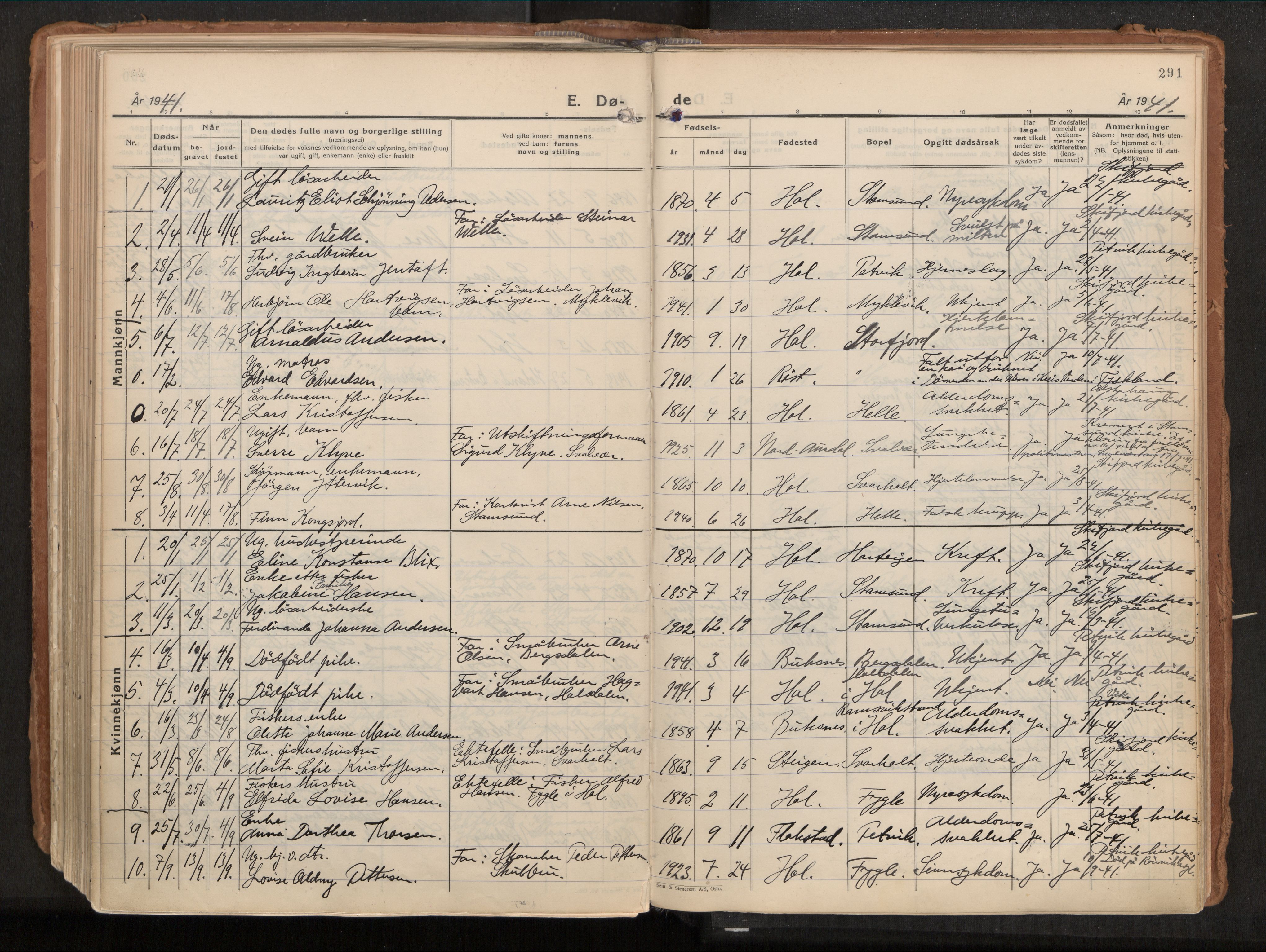 Ministerialprotokoller, klokkerbøker og fødselsregistre - Nordland, AV/SAT-A-1459/882/L1182: Ministerialbok nr. 882A04, 1932-1950, s. 291