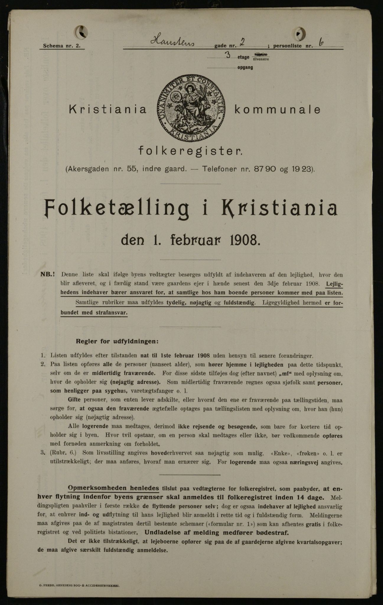 OBA, Kommunal folketelling 1.2.1908 for Kristiania kjøpstad, 1908, s. 31345