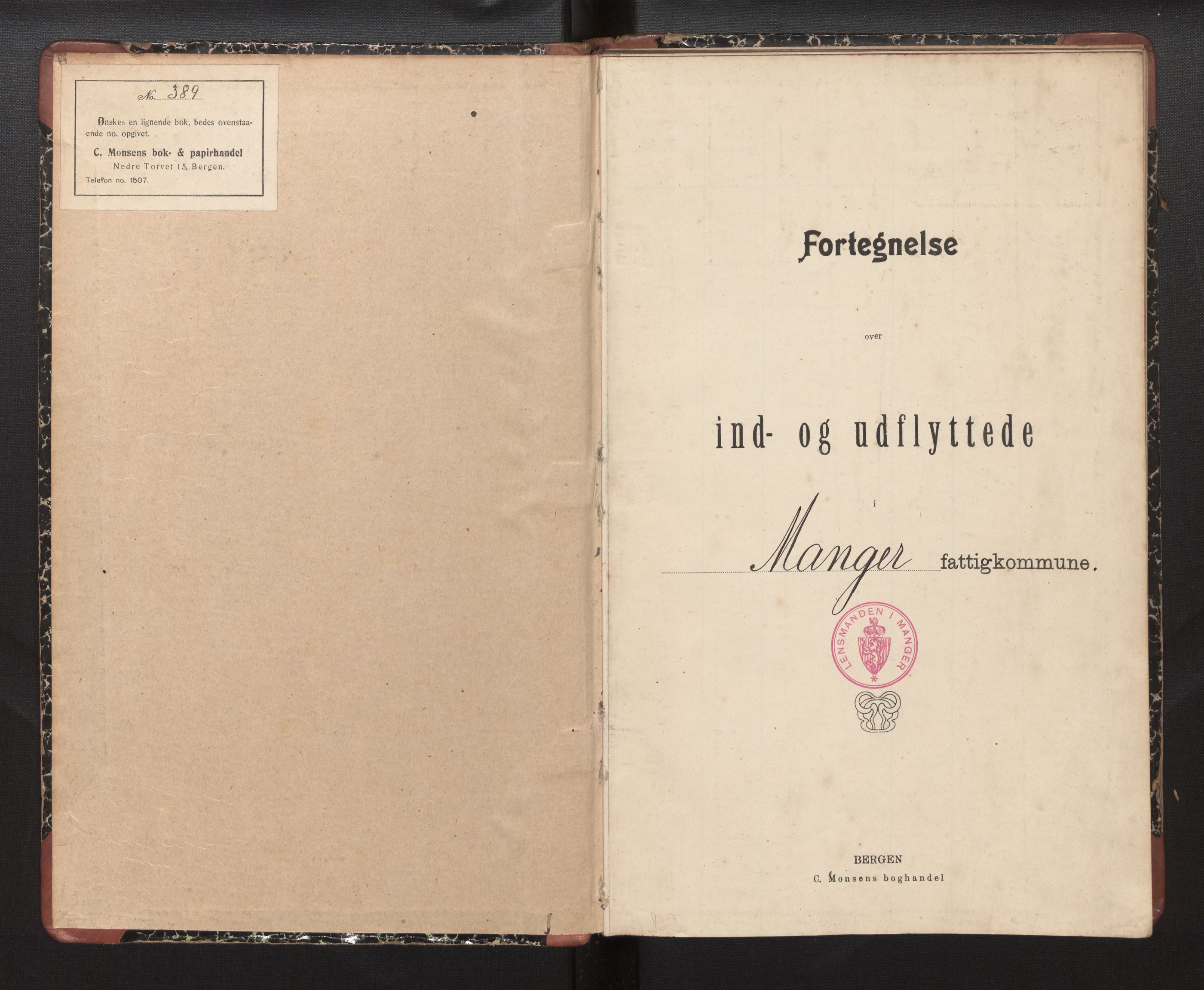 Lensmannen i Manger, SAB/A-33701/0020/L0003: Protokoll over inn- og utflytte, 1911-1919